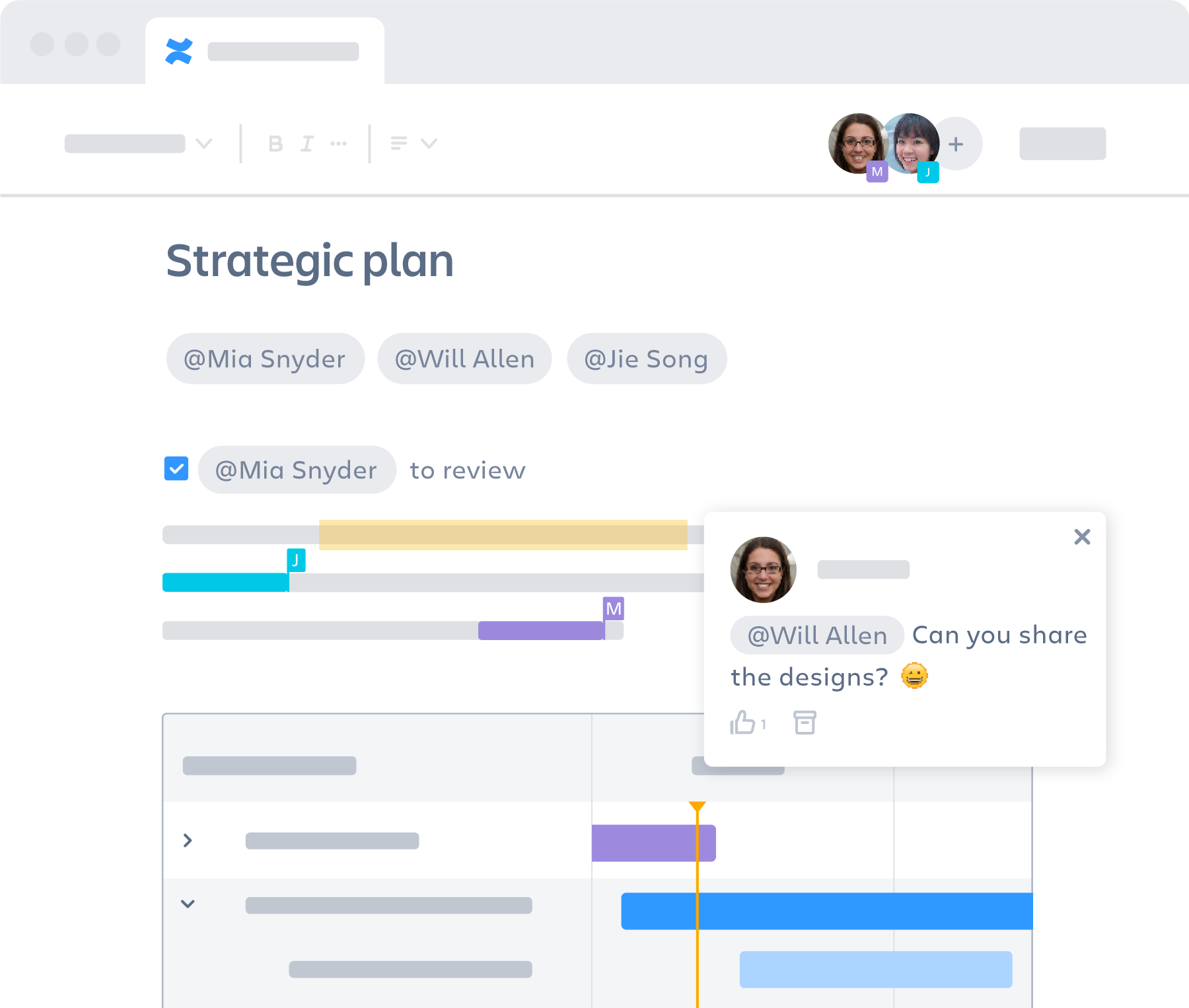 Confluence page with multiple teammates aligning on a strategic plan