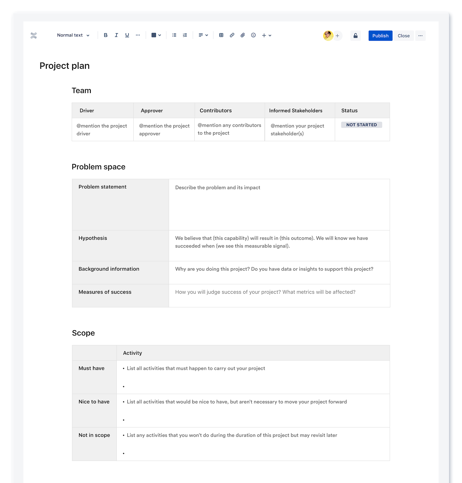 Creating a Project Plan with Confluence | Team Central