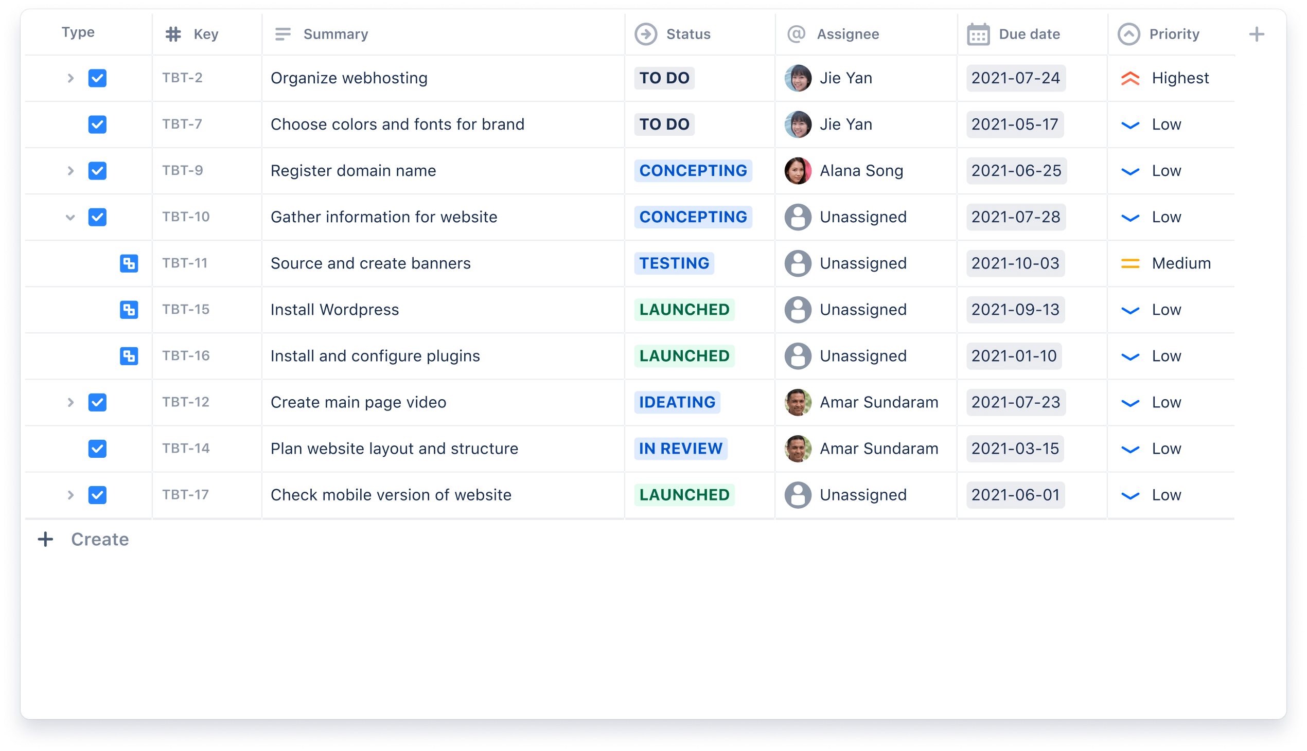 List product screenshot