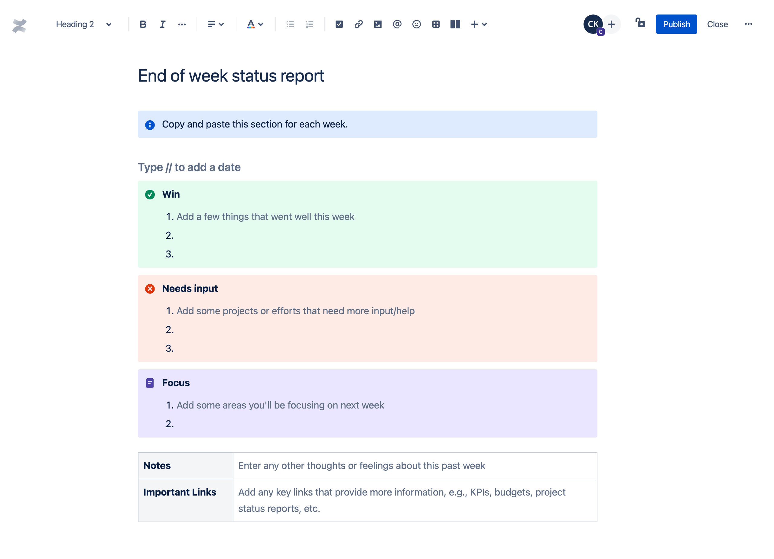 End of week status report