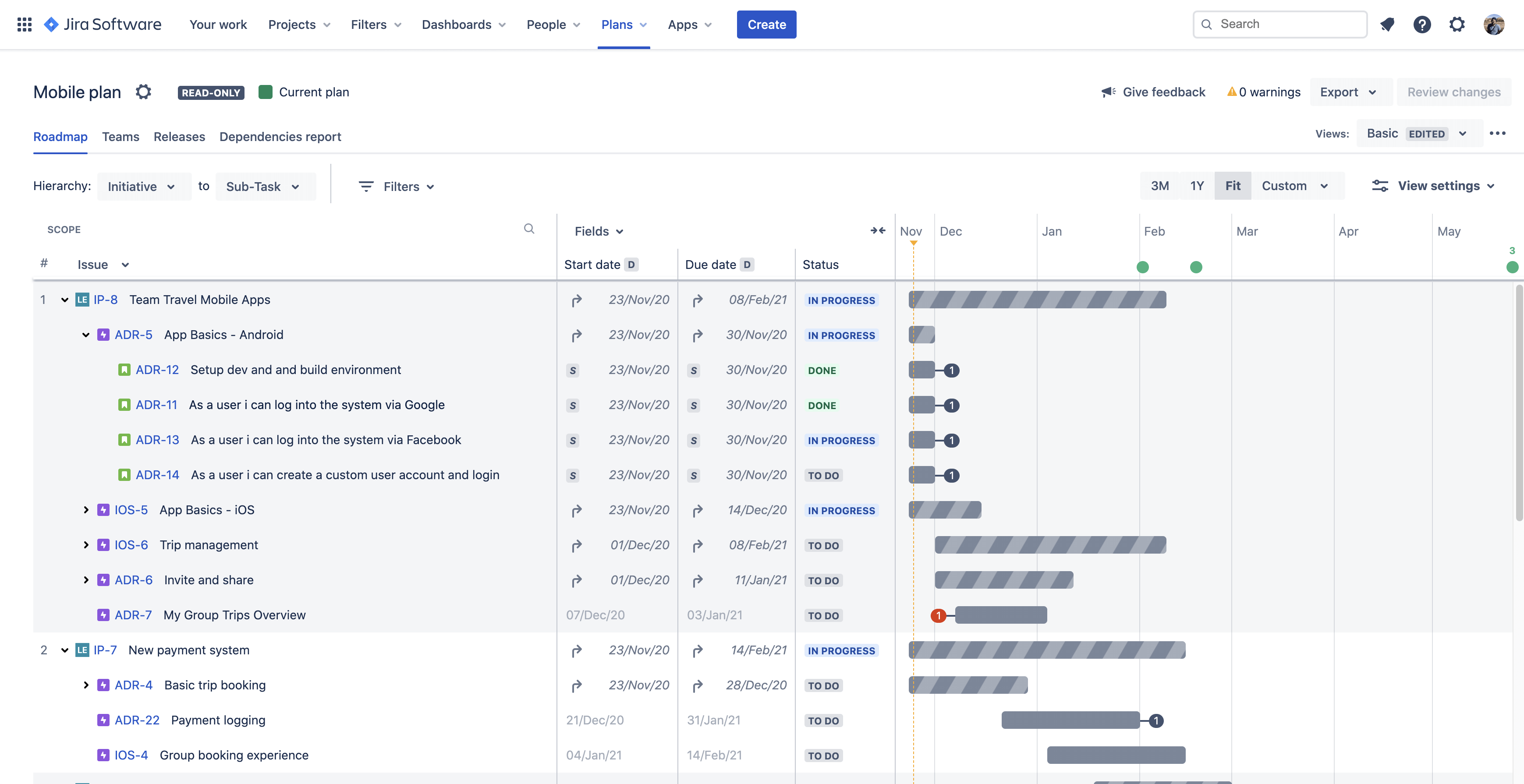 Plan roadmap view in Advanced Roadmaps for Jira Software
