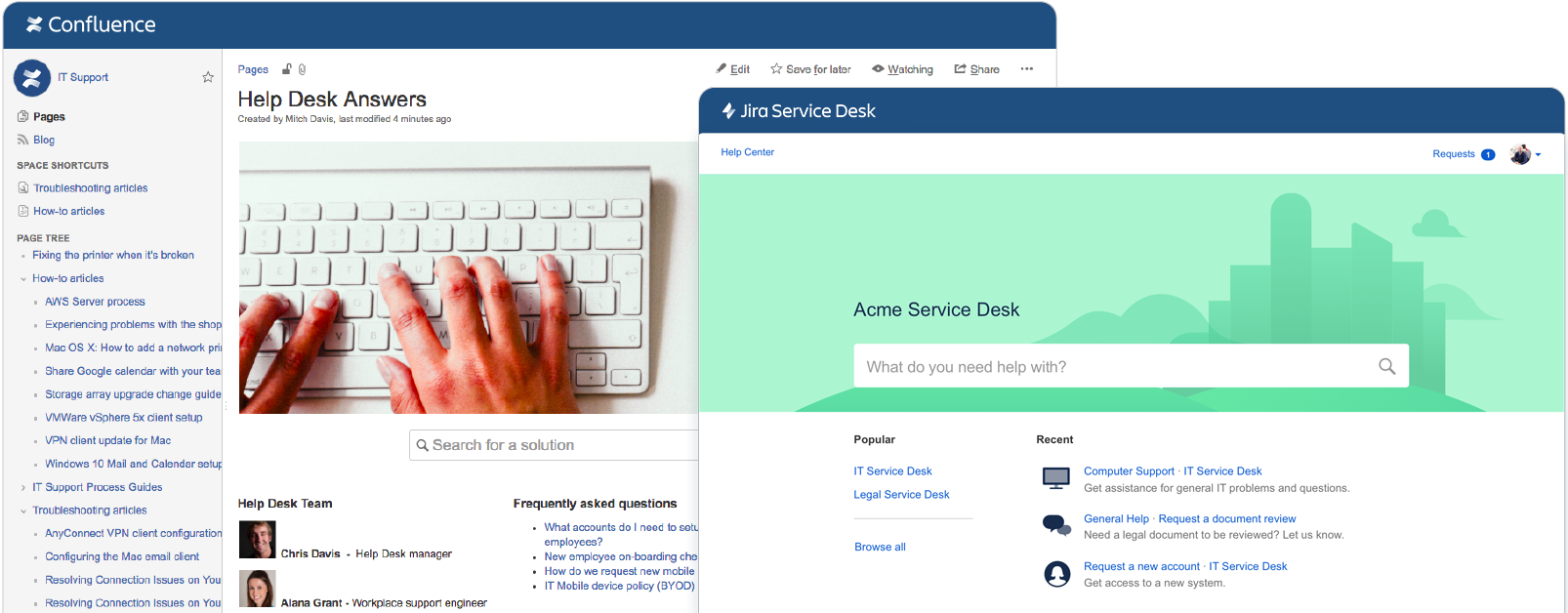 Confluence and Jira Service Desk screenshots