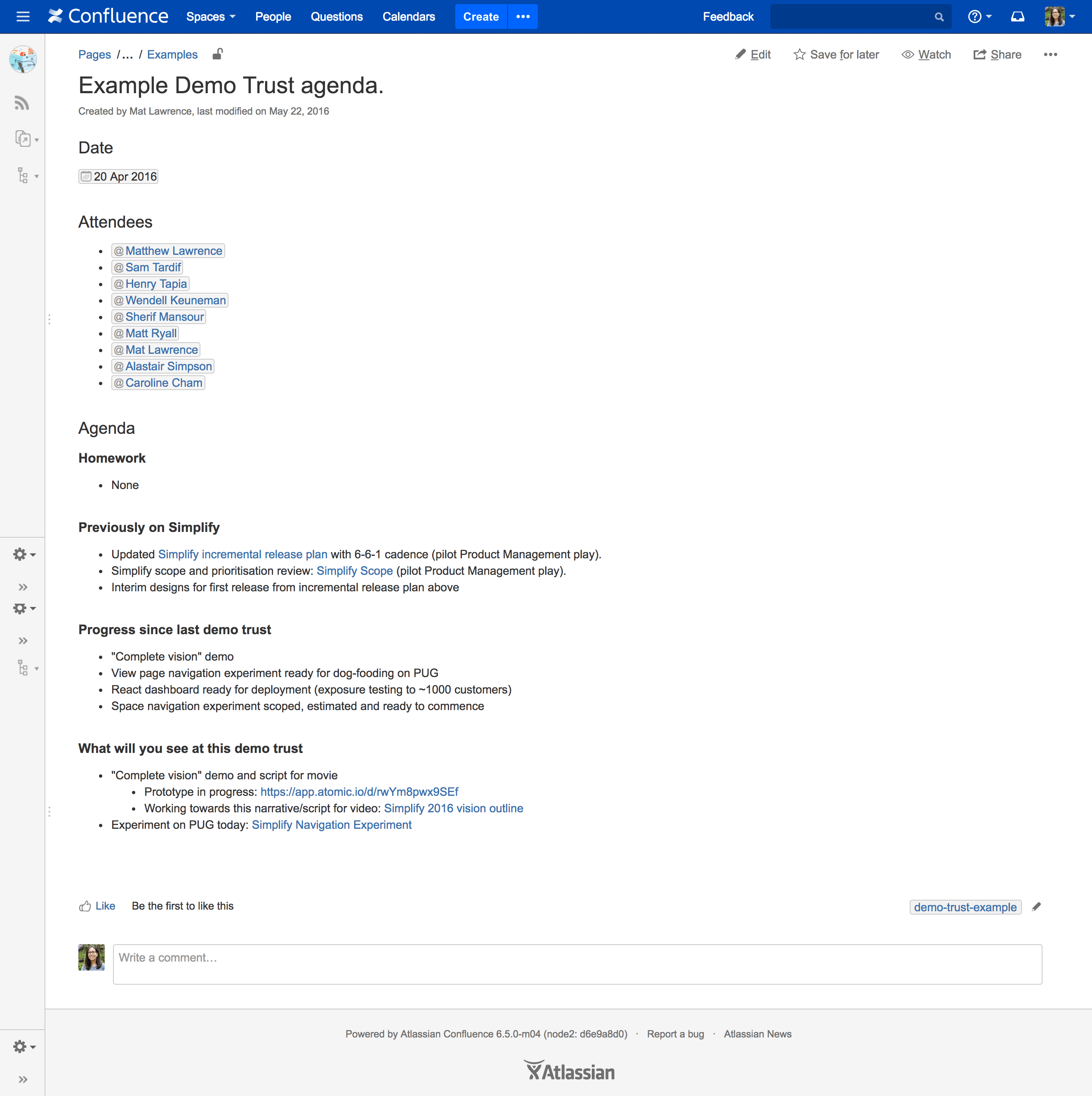 Screenshot einer Beispiel-Agenda für das Demonstrationsvertrauen