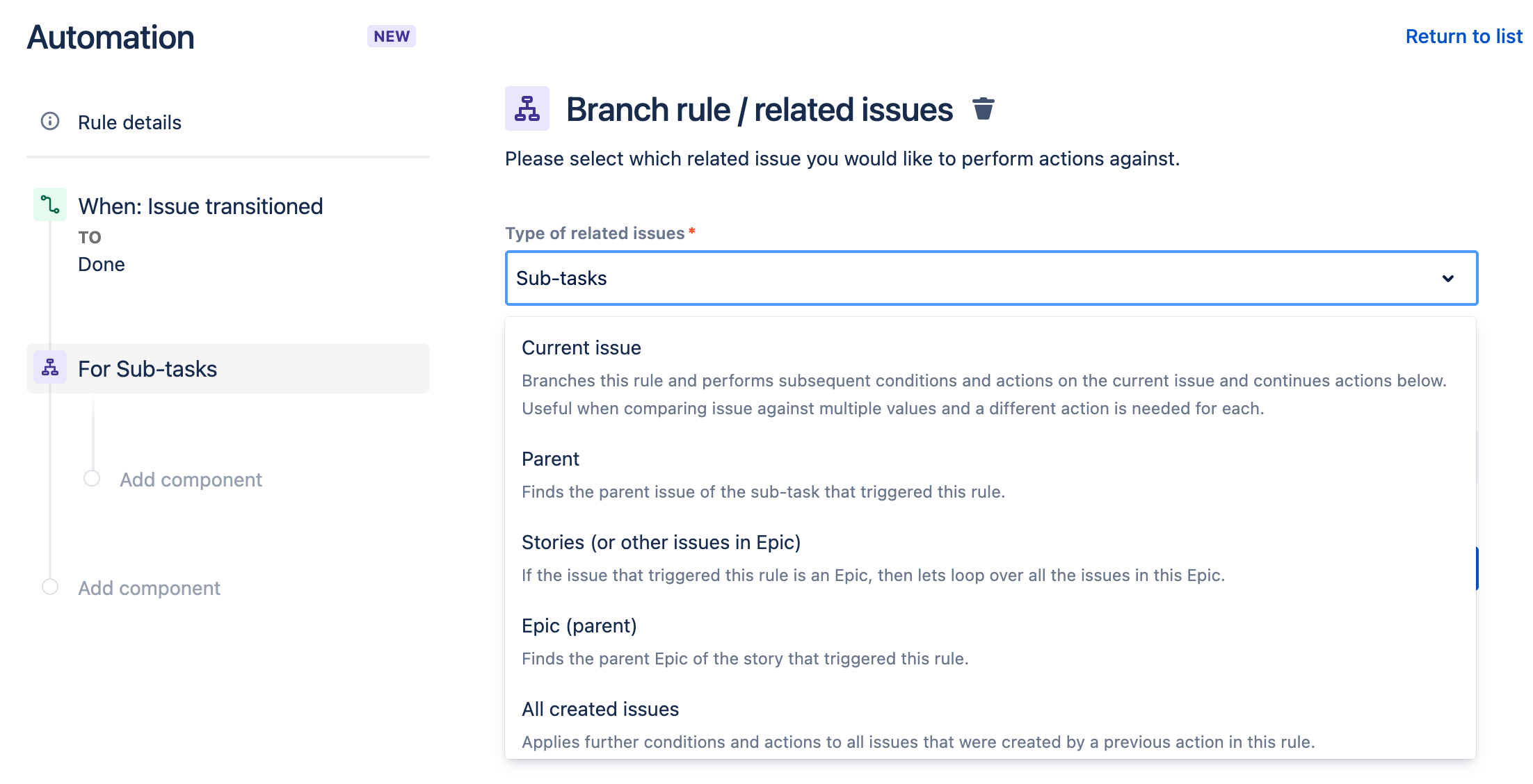Reglas de rama en Jira Service Management