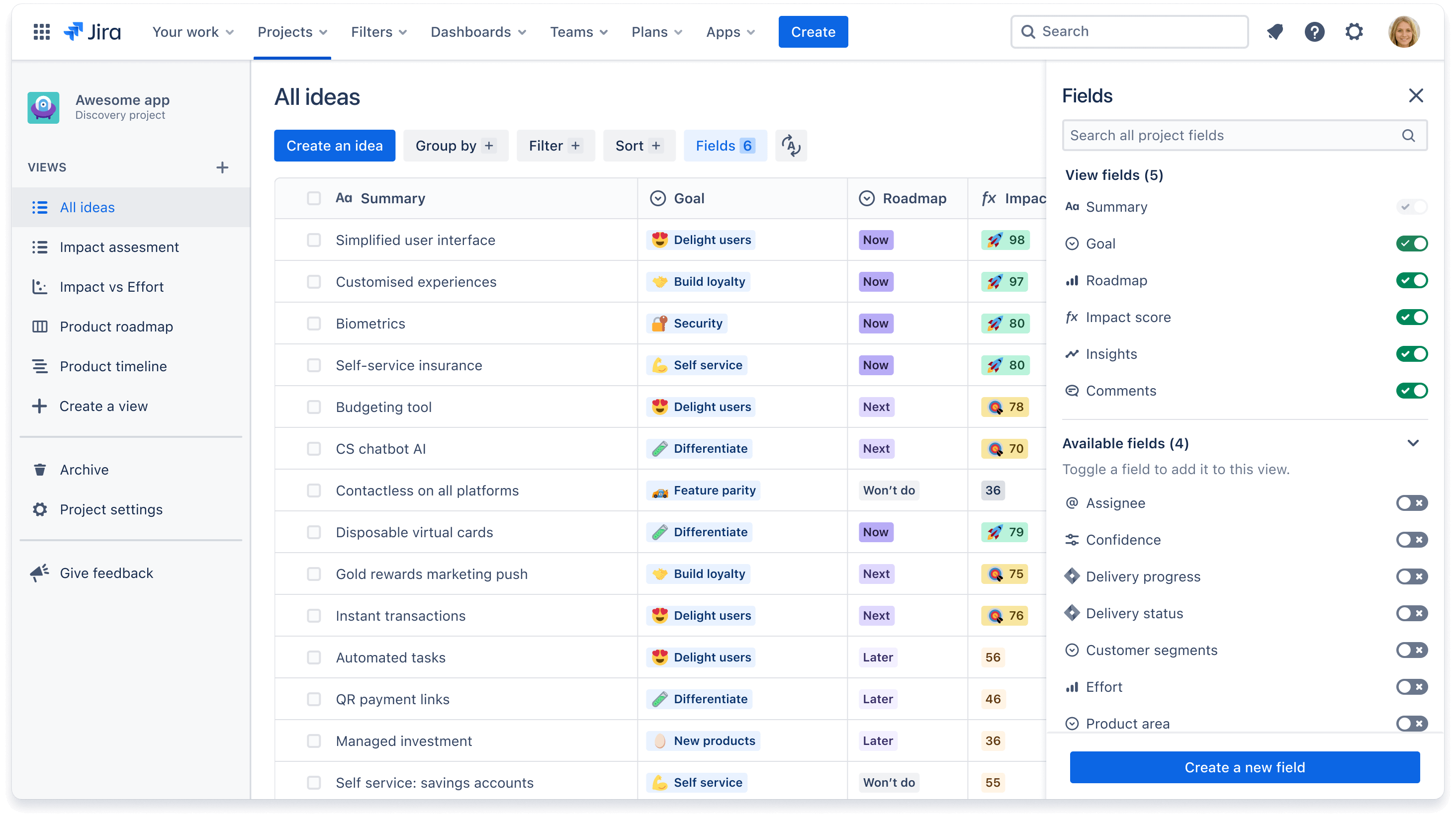 Снимок экрана: обзор проектов