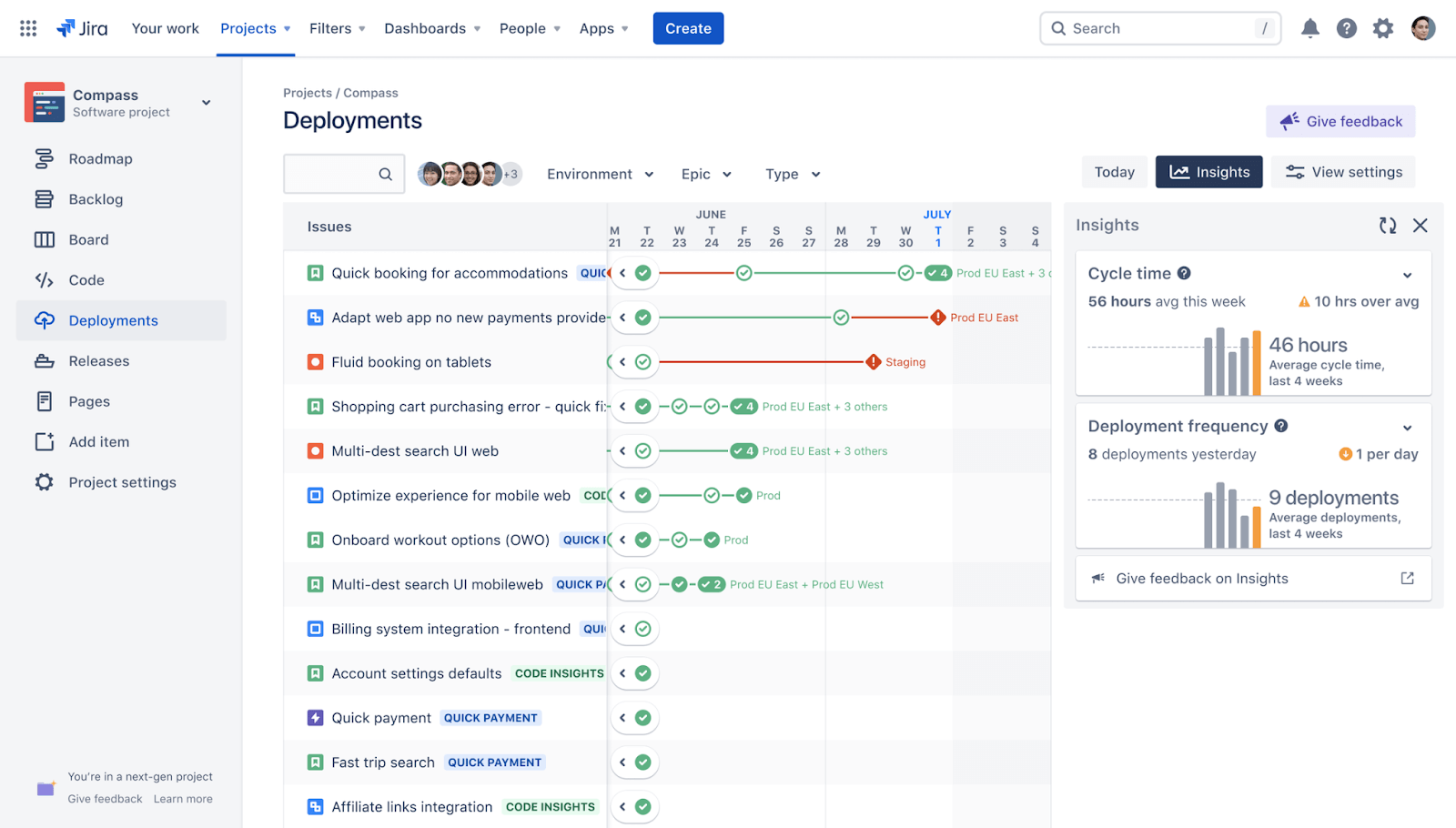 View deployment insights inside Jira Software