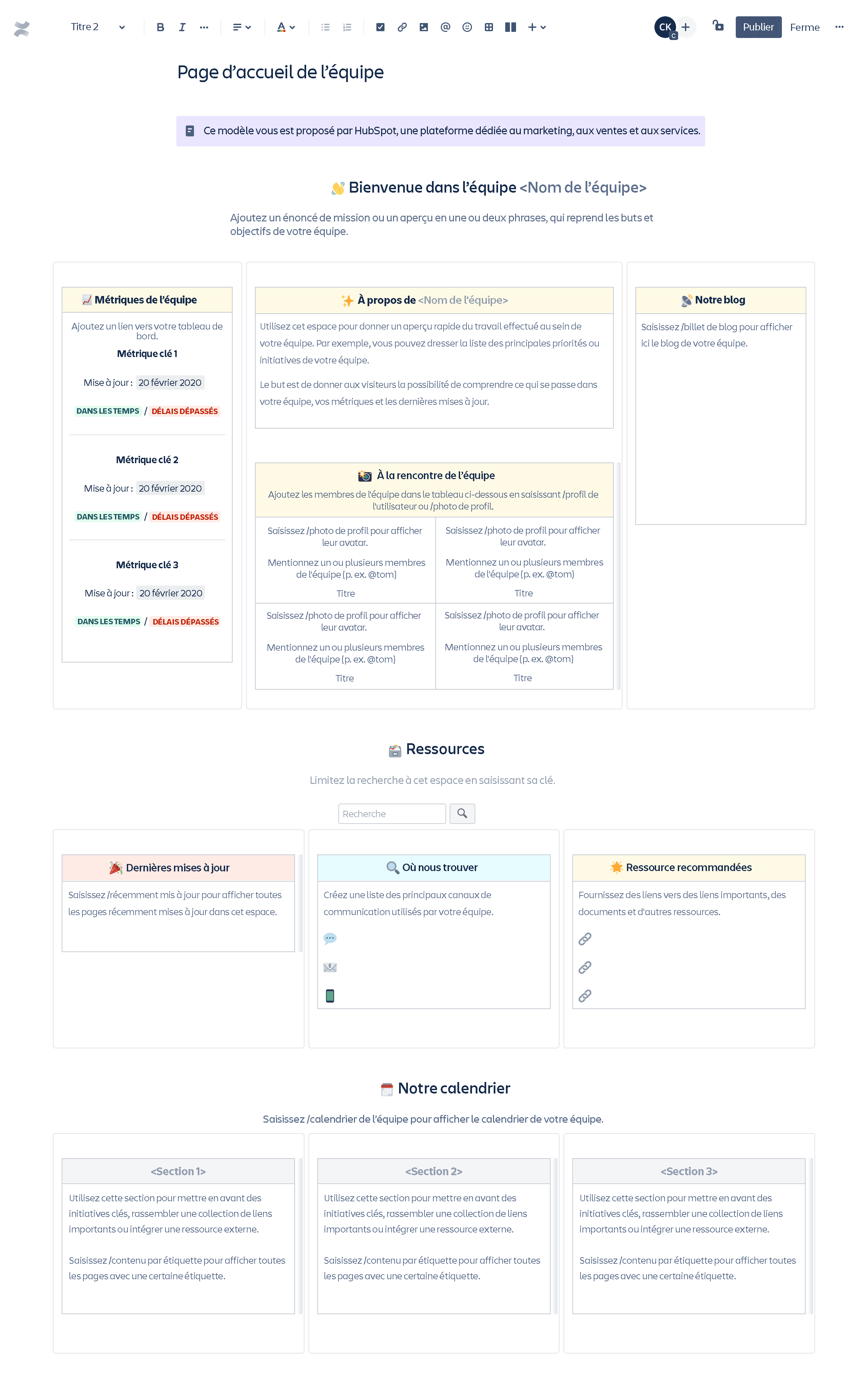 Modèle de page d'accueil de l'équipe