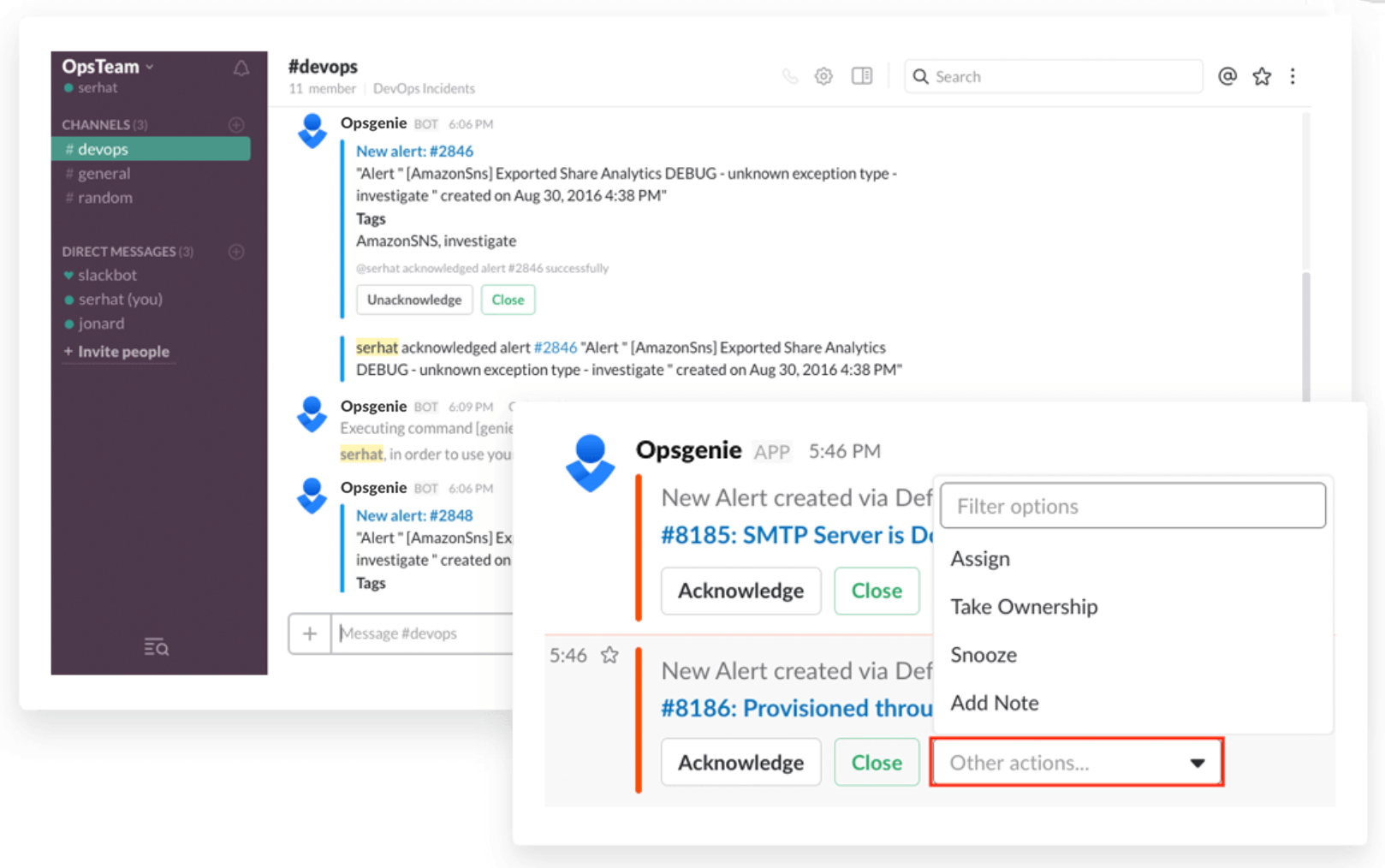 ChatOps dashboard snapshot