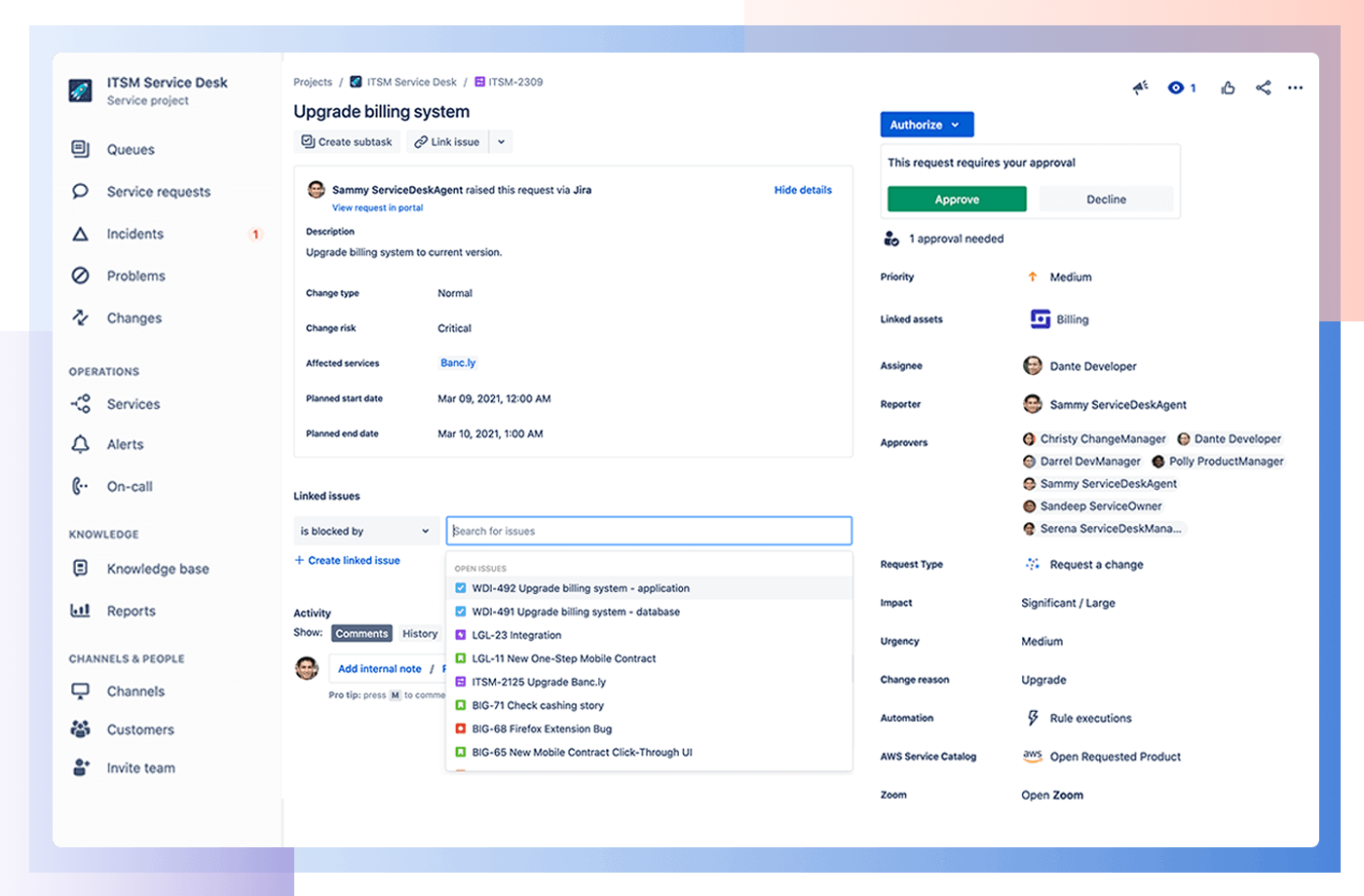 Jira Service Management financial form