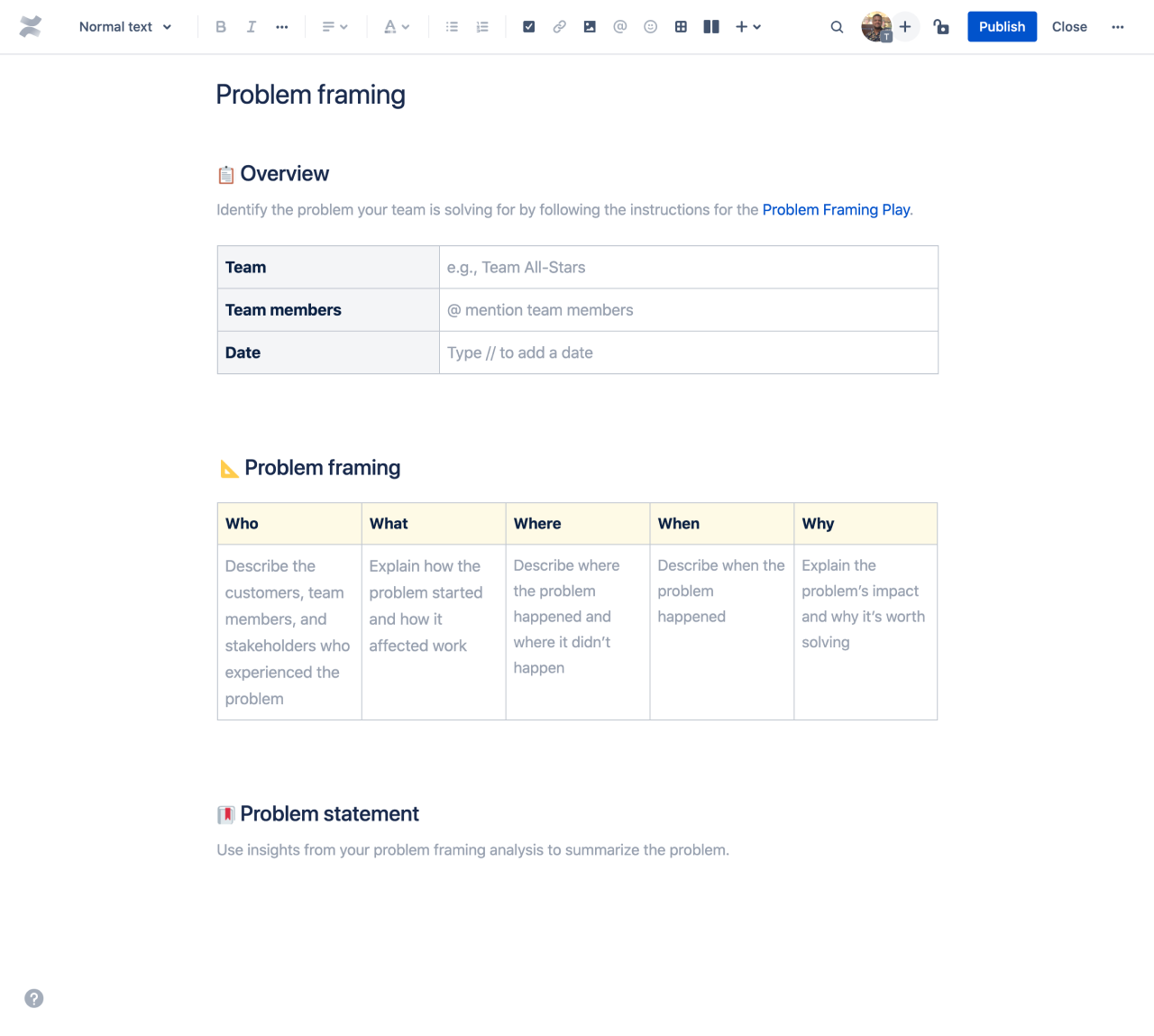 Problem framing template