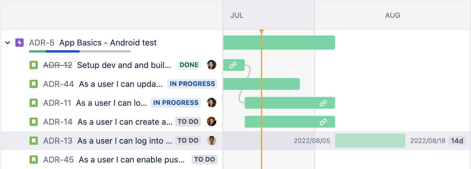 在 Jira 路线图中分配日期