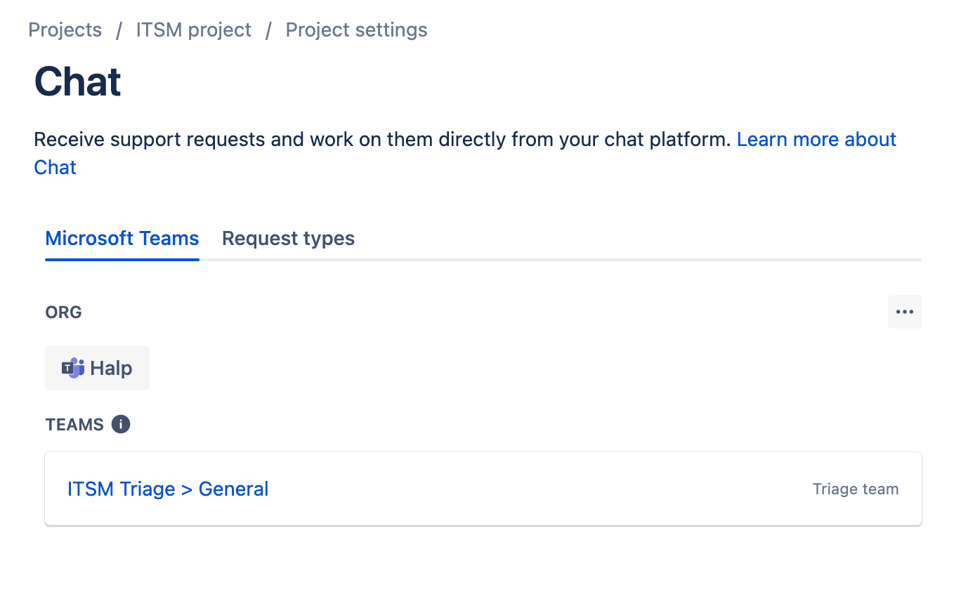 Connecting to Microsoft Teams in Jira Service Management Chat