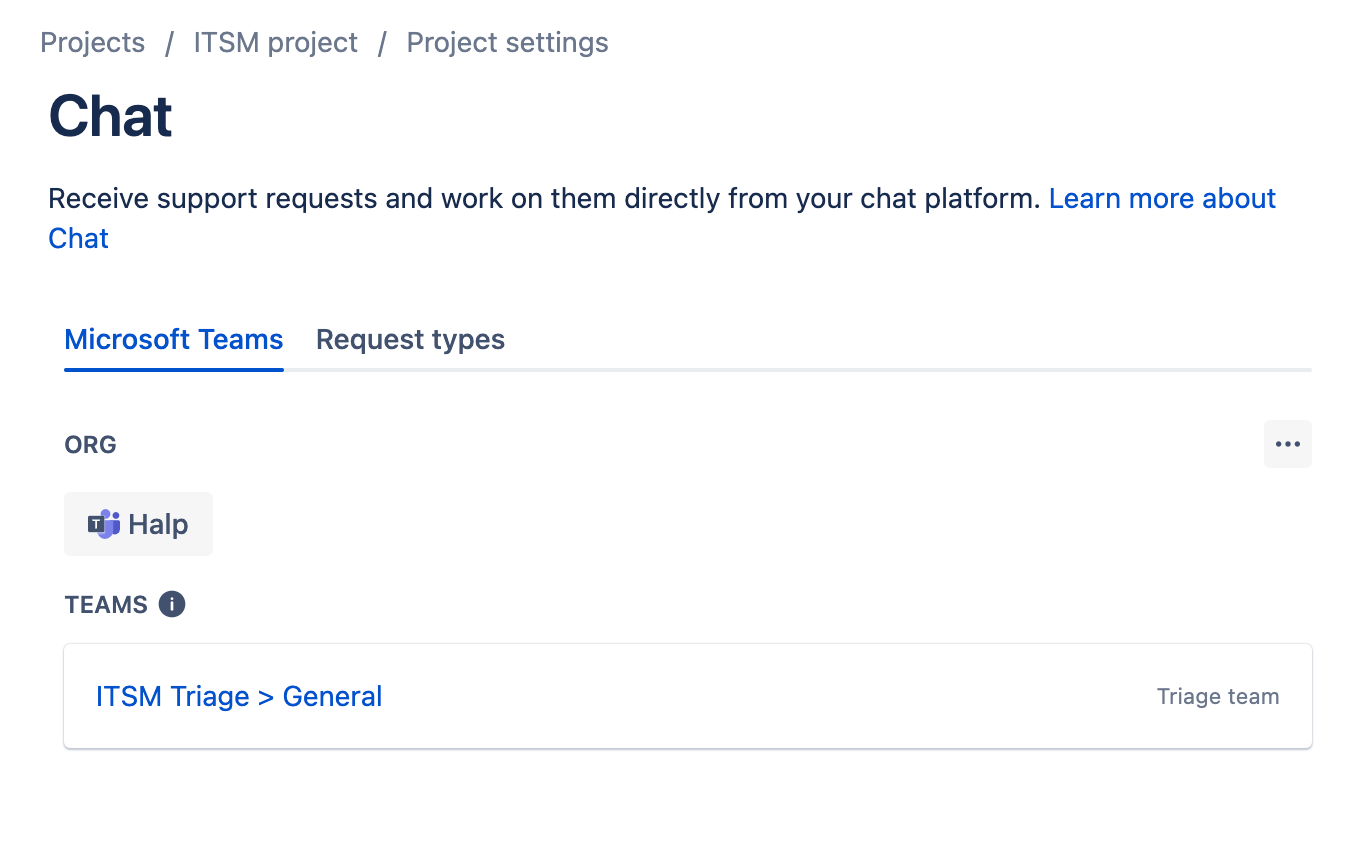 Jira Service Management チャットでの Microsoft Teams への接続