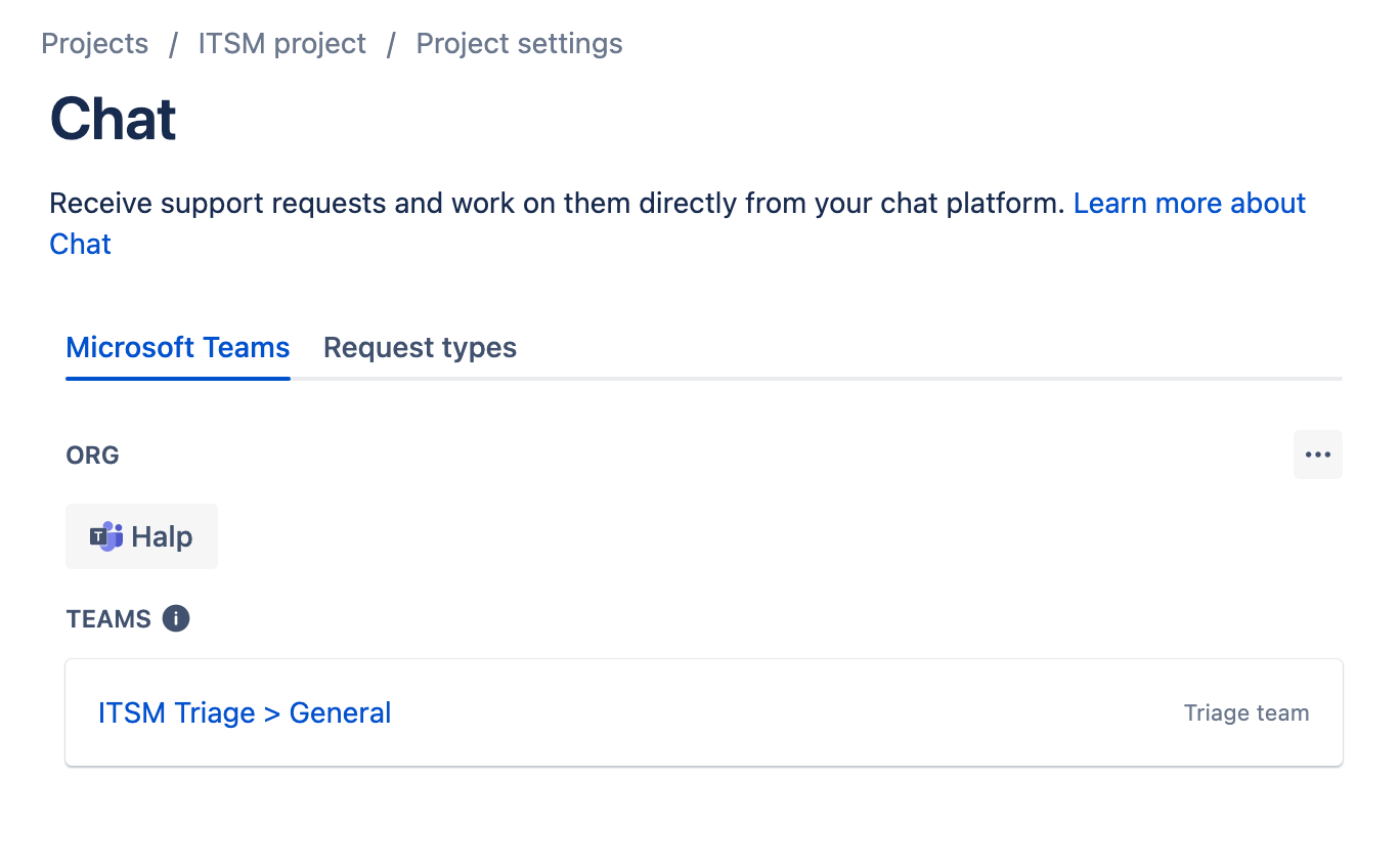 Herstellen einer Verbindung mit Microsoft Teams im Jira Service Management Chat