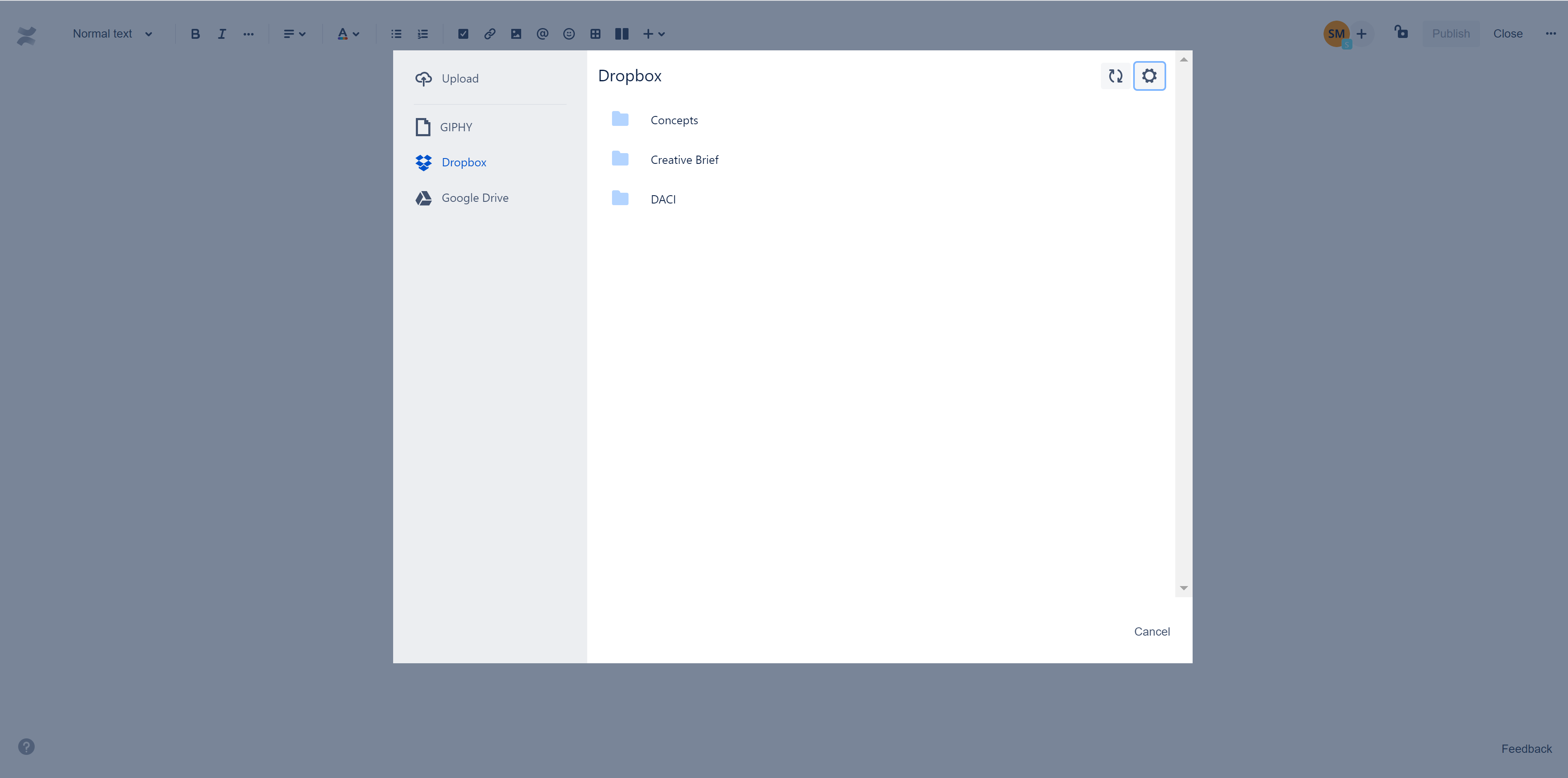 Confluence Dropbox feature
