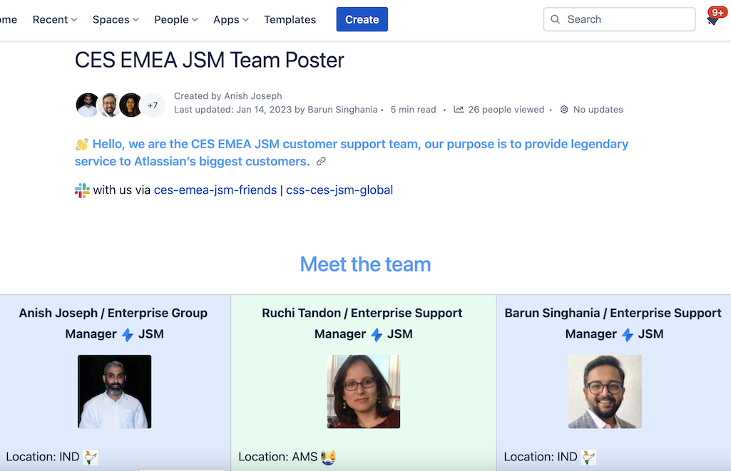 JSM team poster confluence template