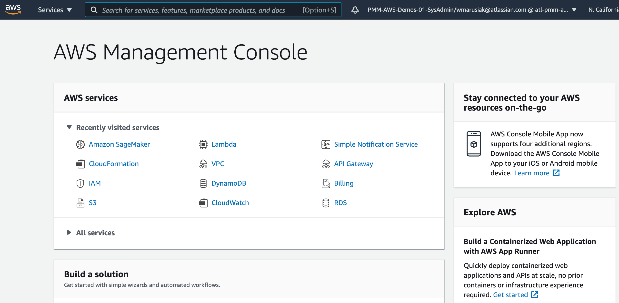 Screenshot della console AWS