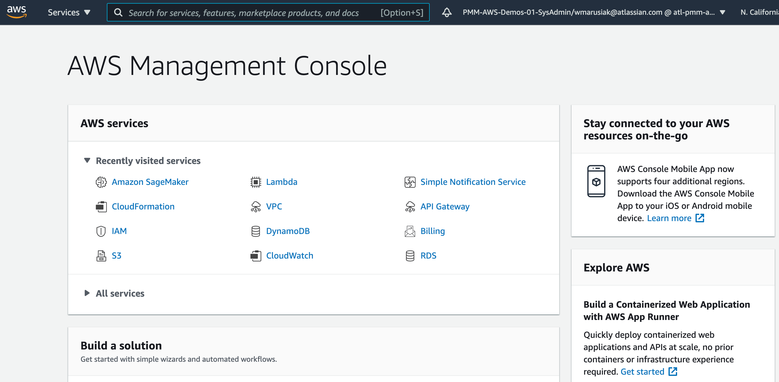 Captura de tela do console da AWS