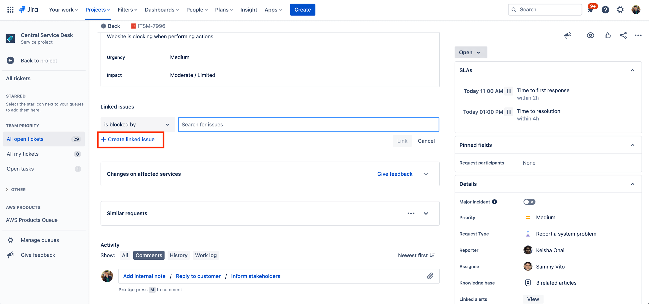 Creating a linked issue from Jira Software