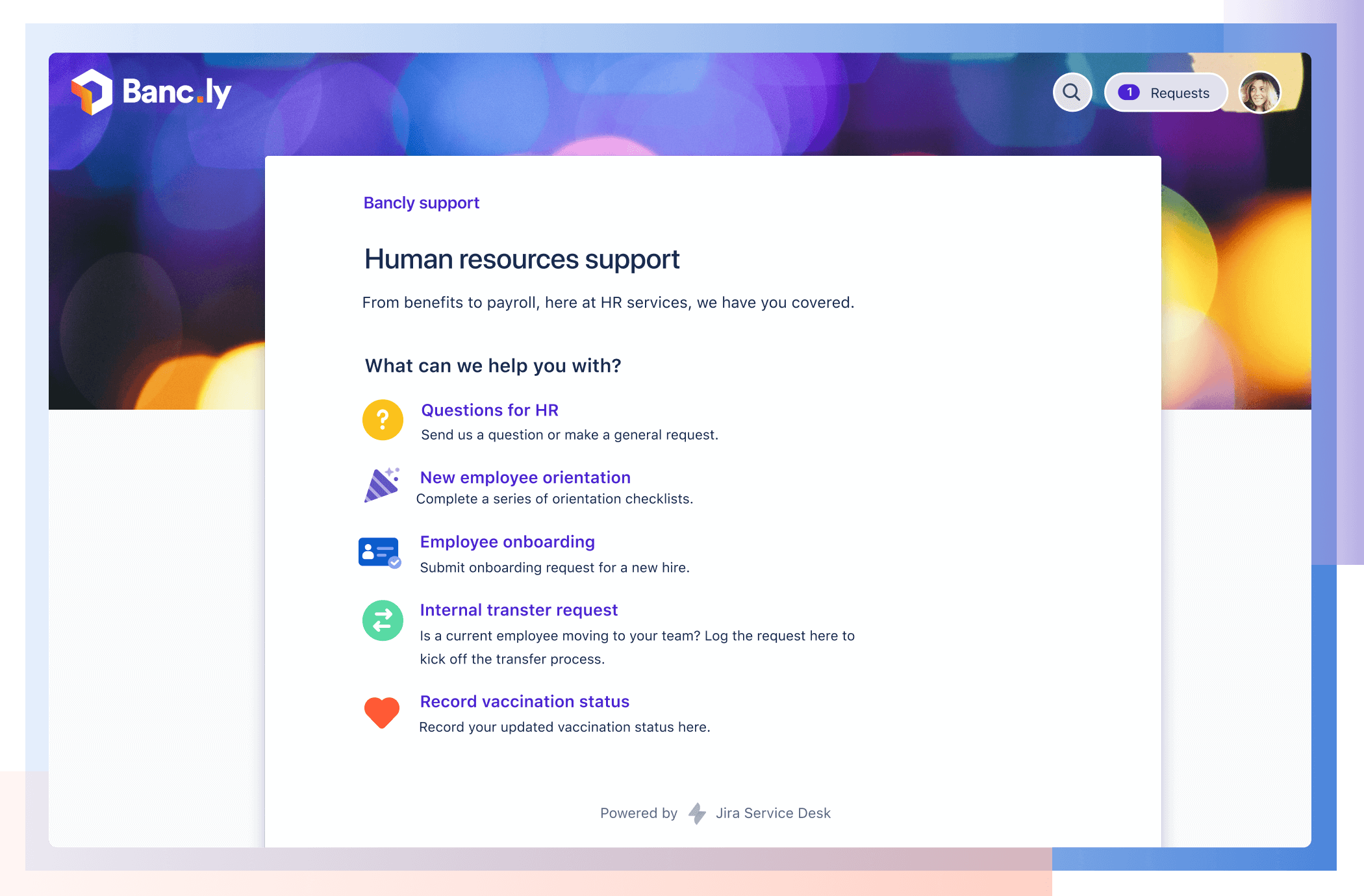 Human resources support service desk in Jira Service Management