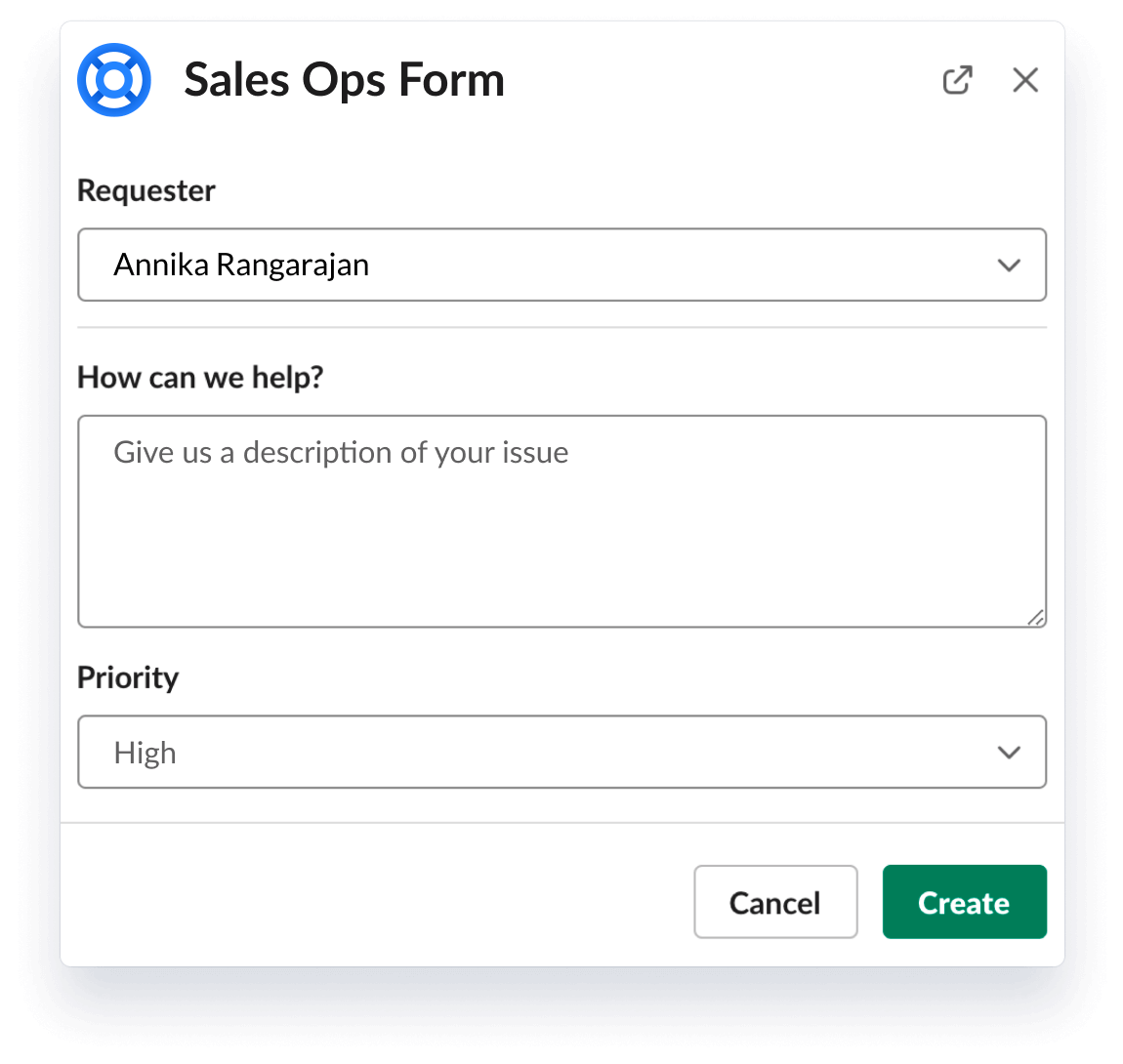 Formulario de operaciones de ventas