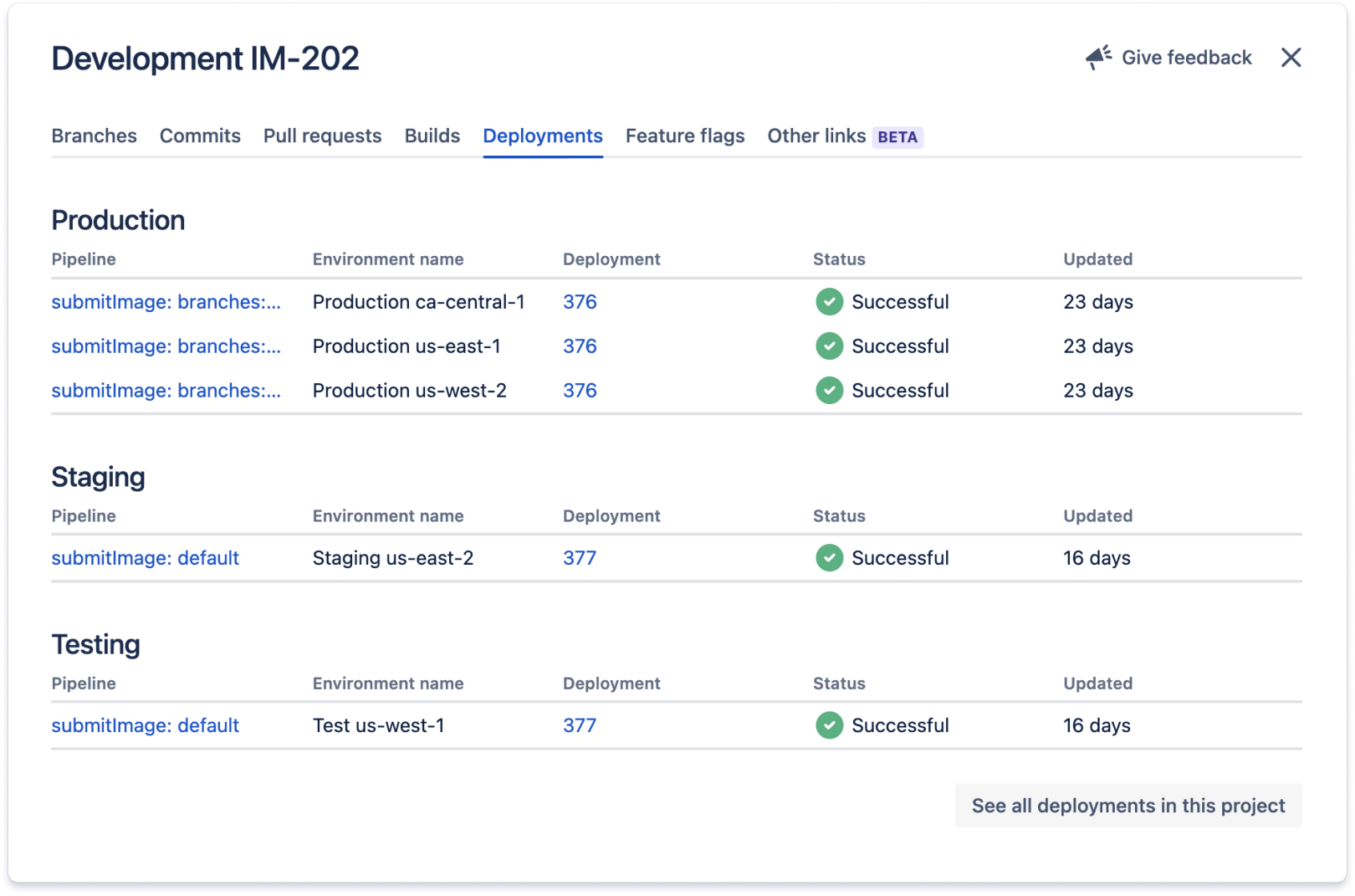 Captura de tela da integração do controle do código-fonte com rastreamento do trabalho