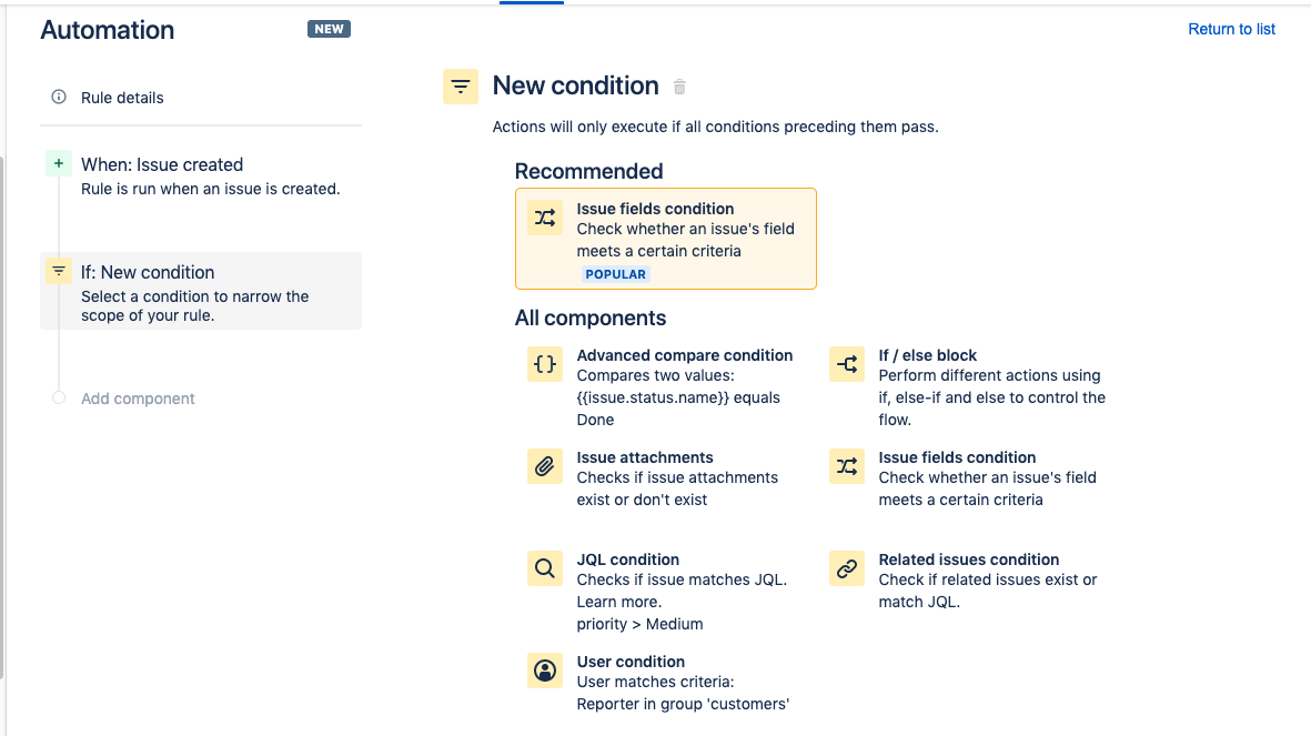 Cliquer sur la condition des champs de ticket