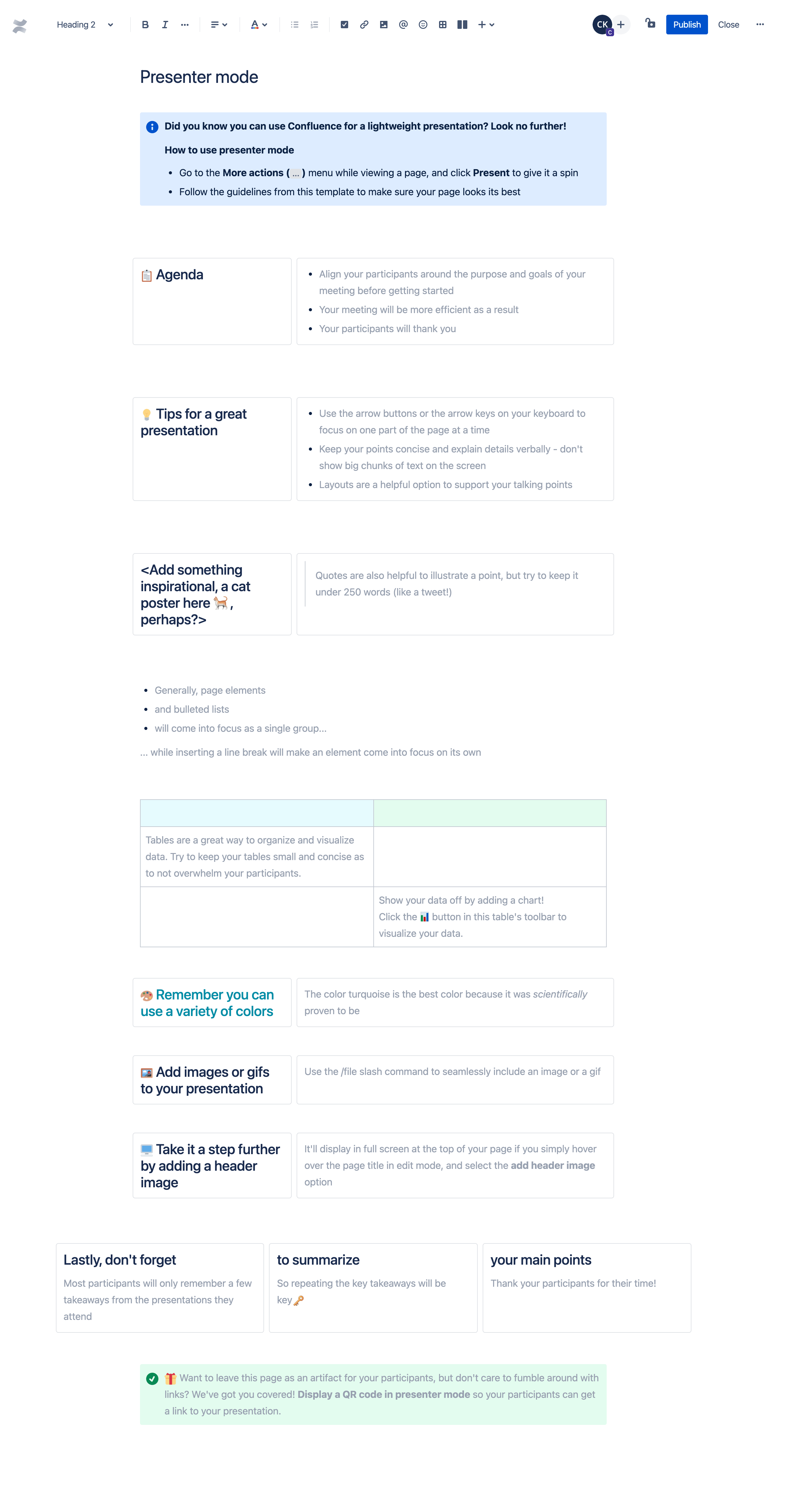 Presenter mode template