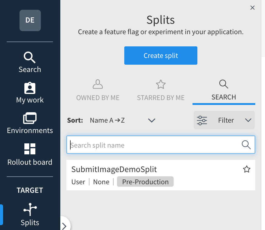 Pop-up window to create split