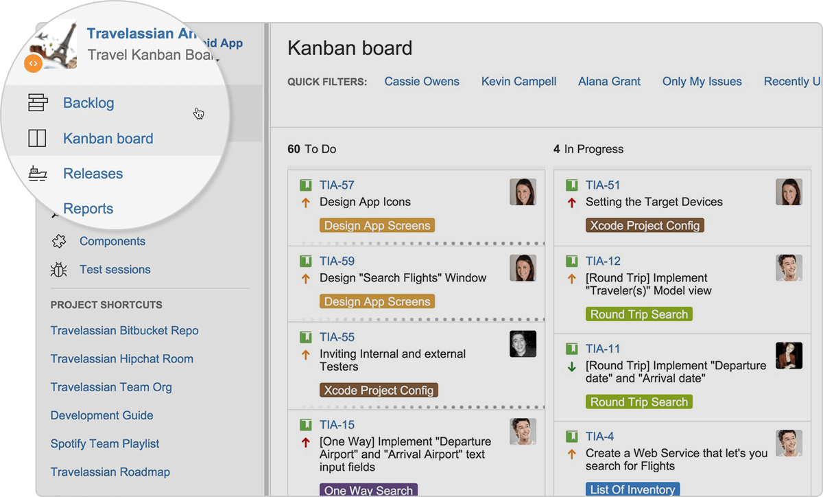 Exemplo de backlog do quadro kanban.