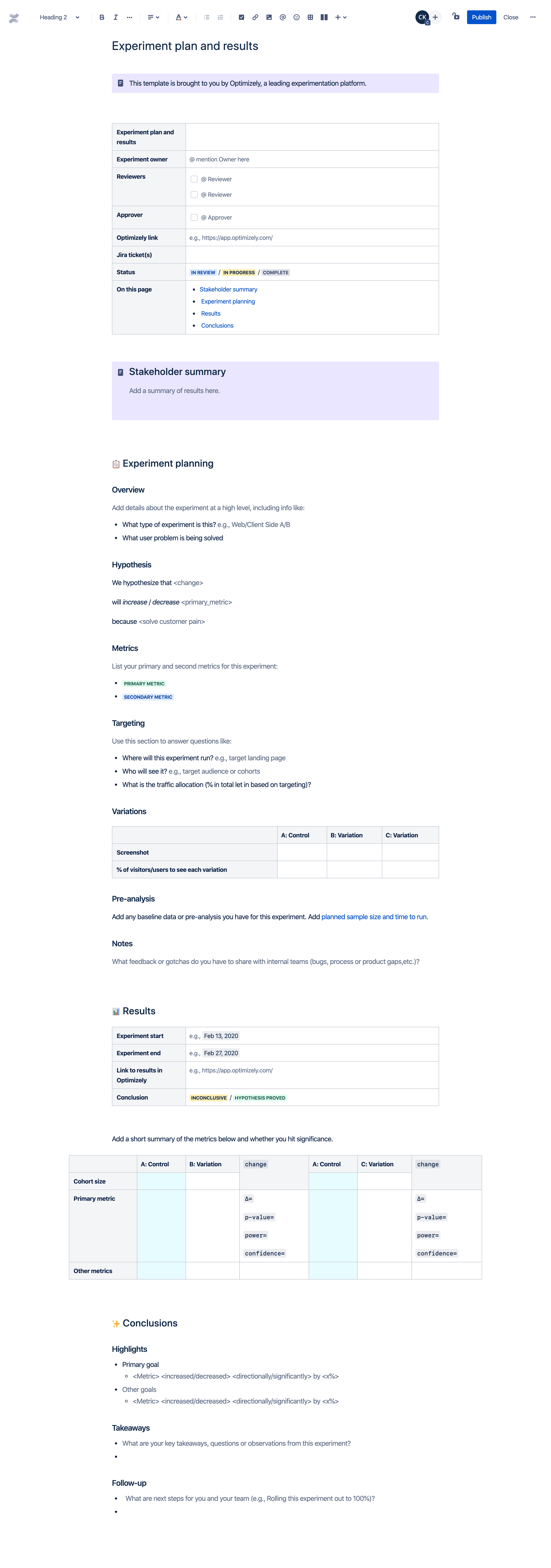 Sjabloon voor experimentplanning en -resultaten
