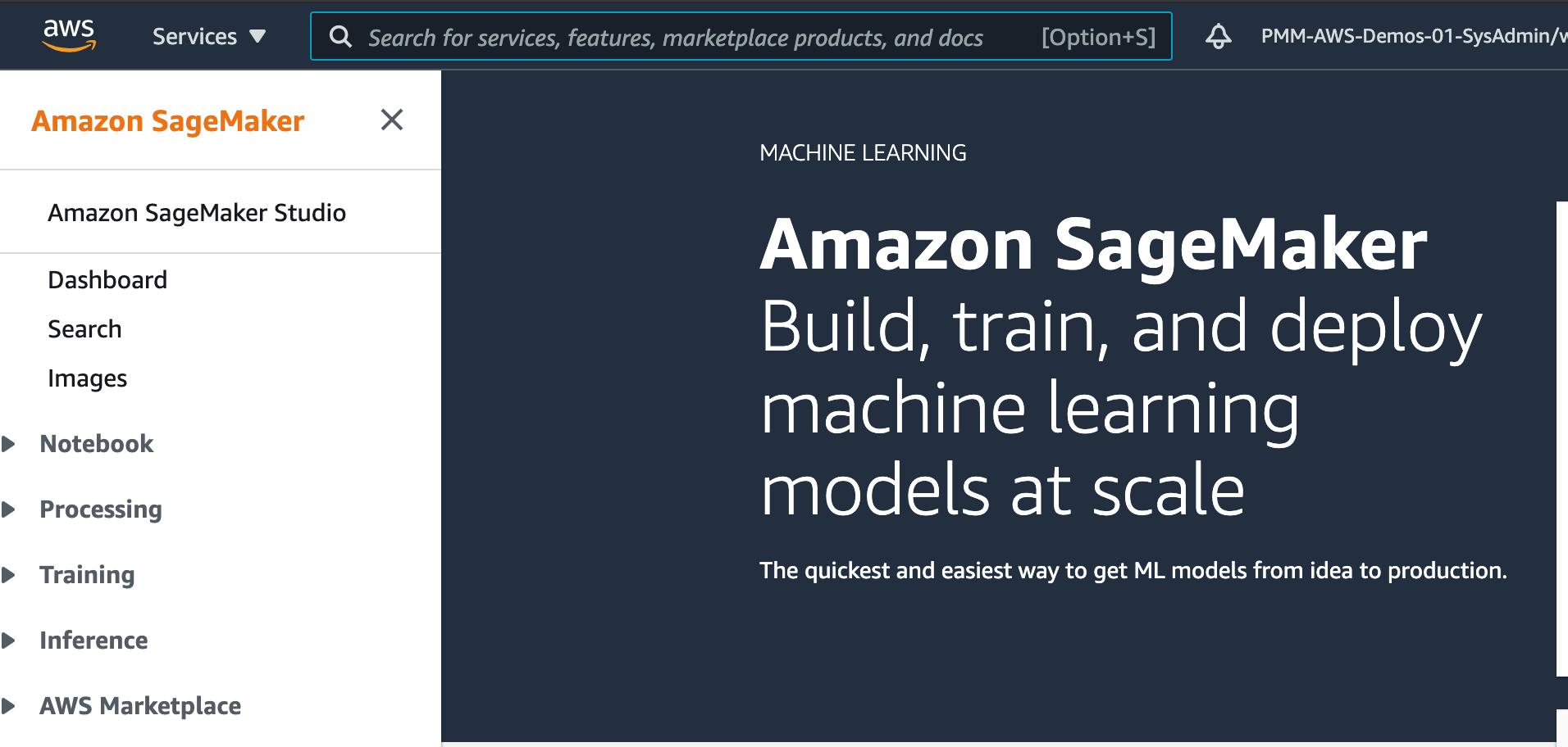 Снимок экрана: Amazon SageMaker Studio