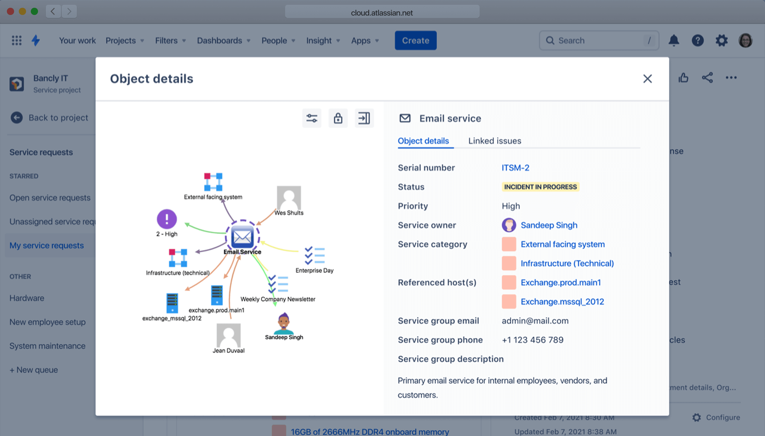 Captura de tela do gerenciamento de configurações do JSM