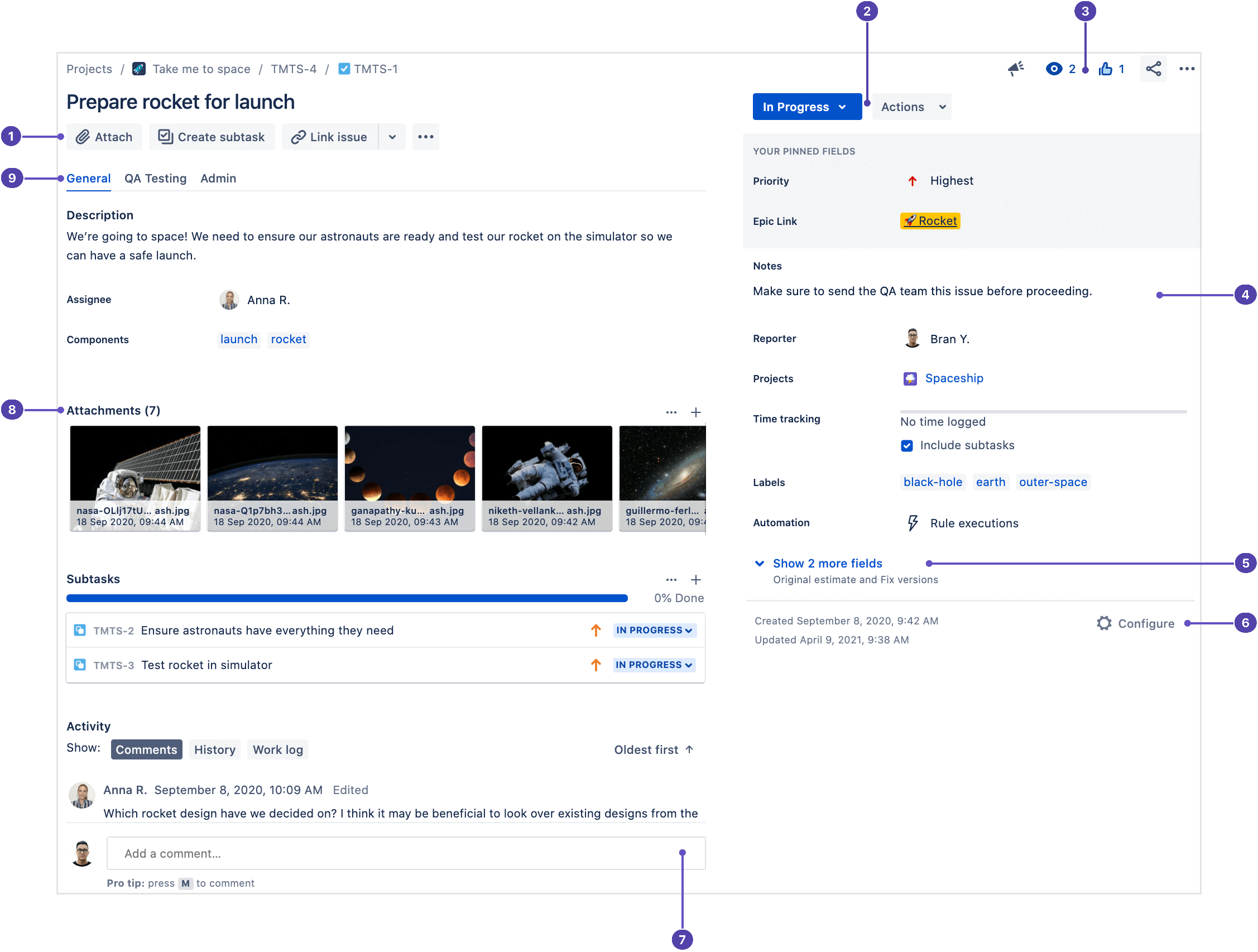 Jira issue view