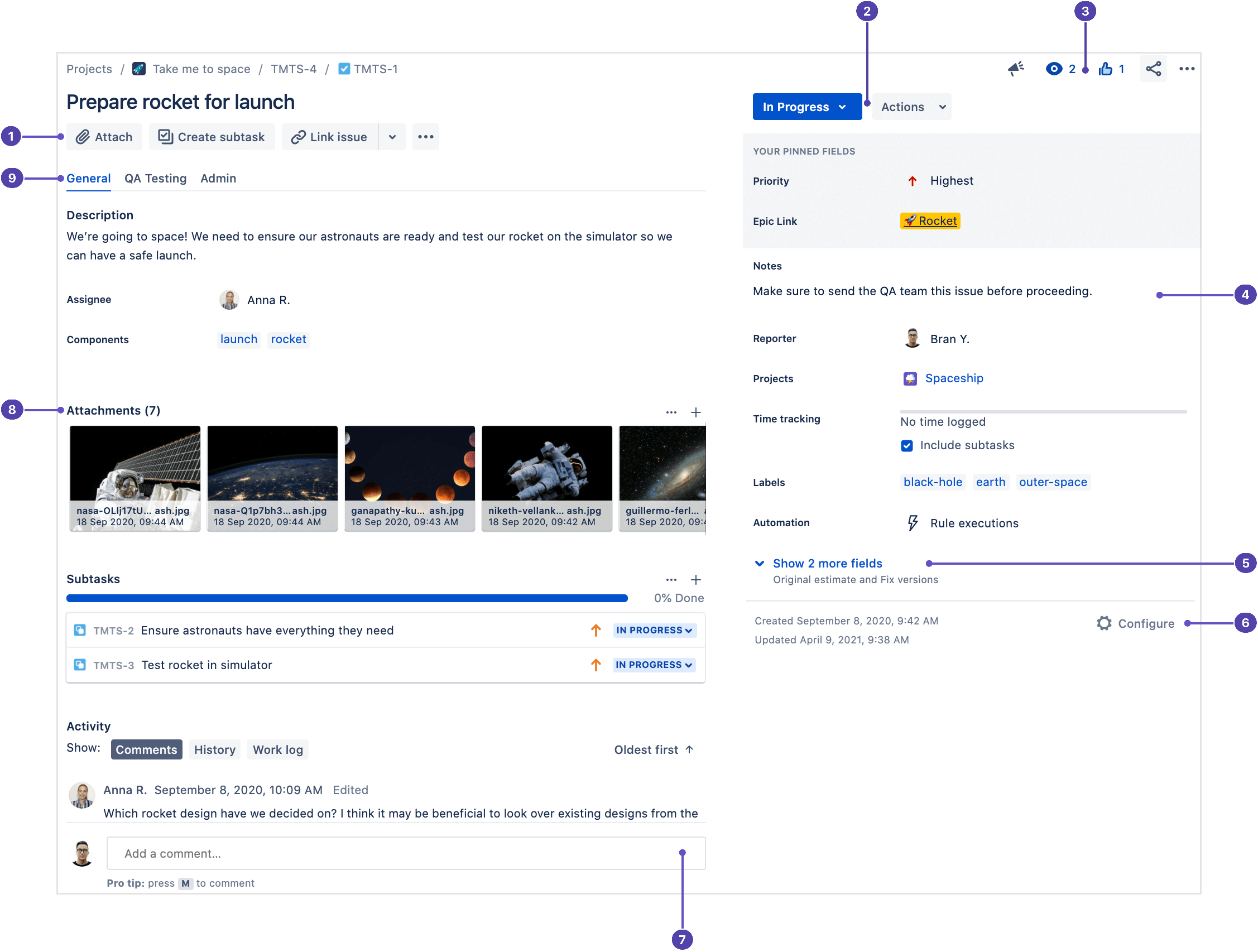 Visualização do item do Jira