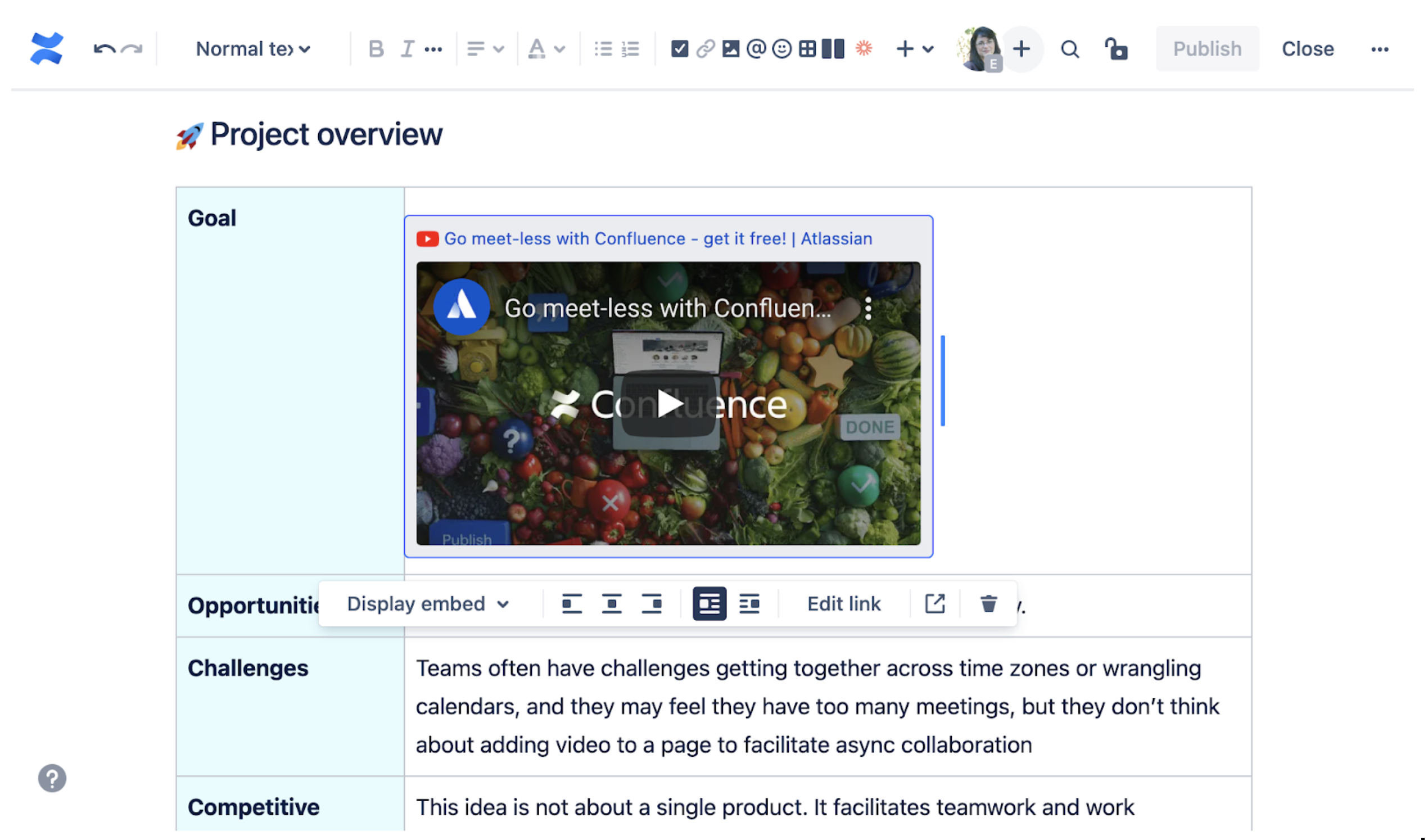 captura de pantalla de plantilla de inserción de vídeo