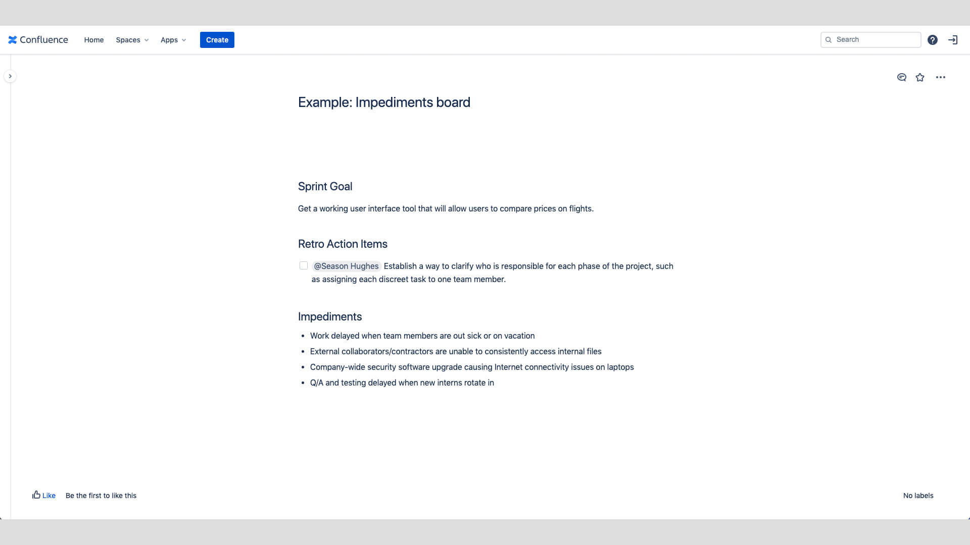 Example impediments board