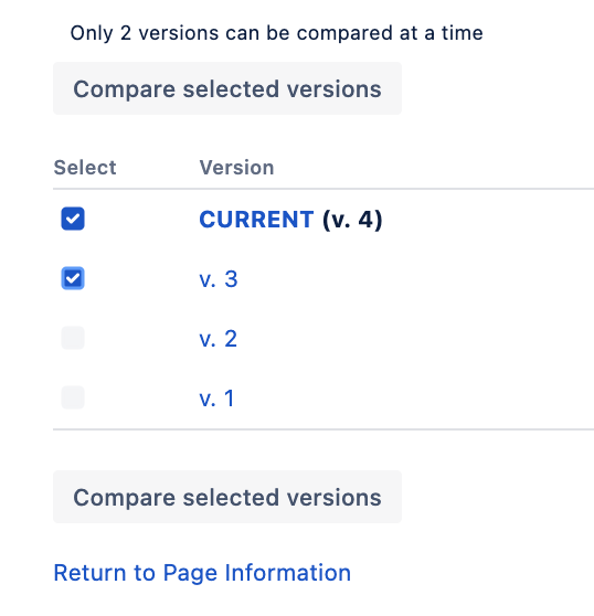 Sélection des versions sur deux pages