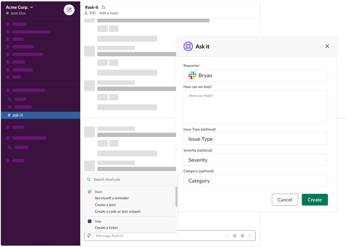 Submit forms in Slack