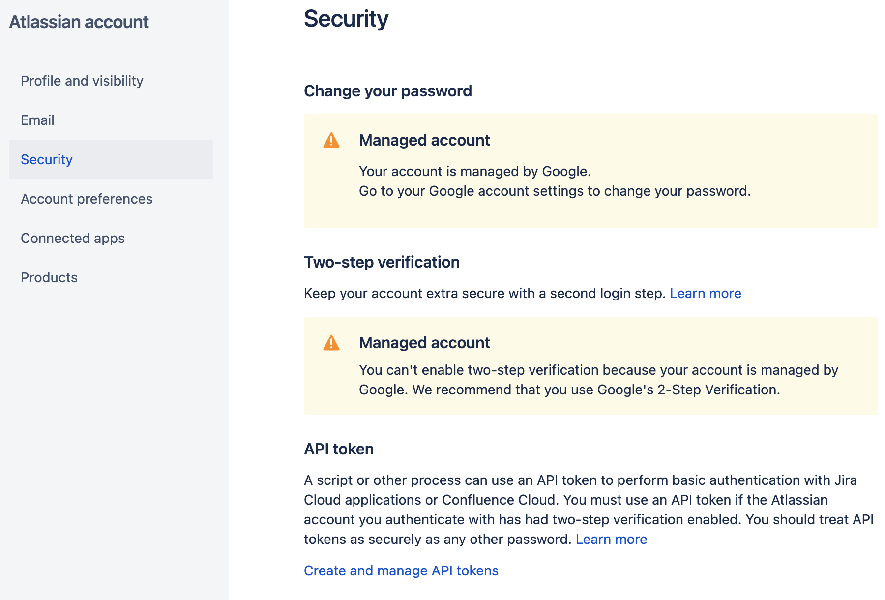 Раздел Security (Безопасность) в аккаунте