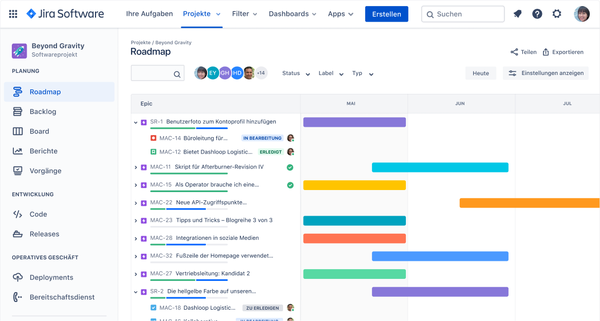 Bildschirm: Roadmaps in Jira Software