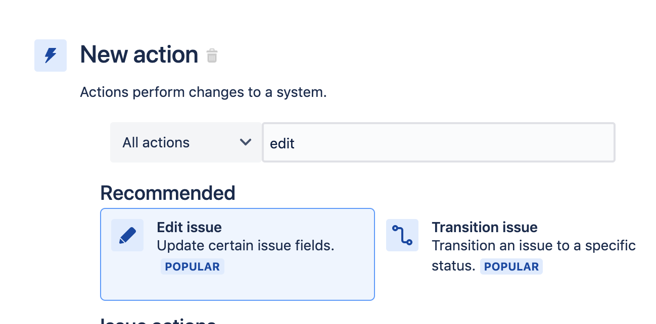 Neue Aktion: "Edit issue" (Vorgang bearbeiten)