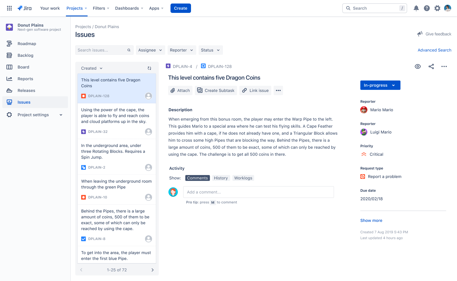 The project issue navigator
