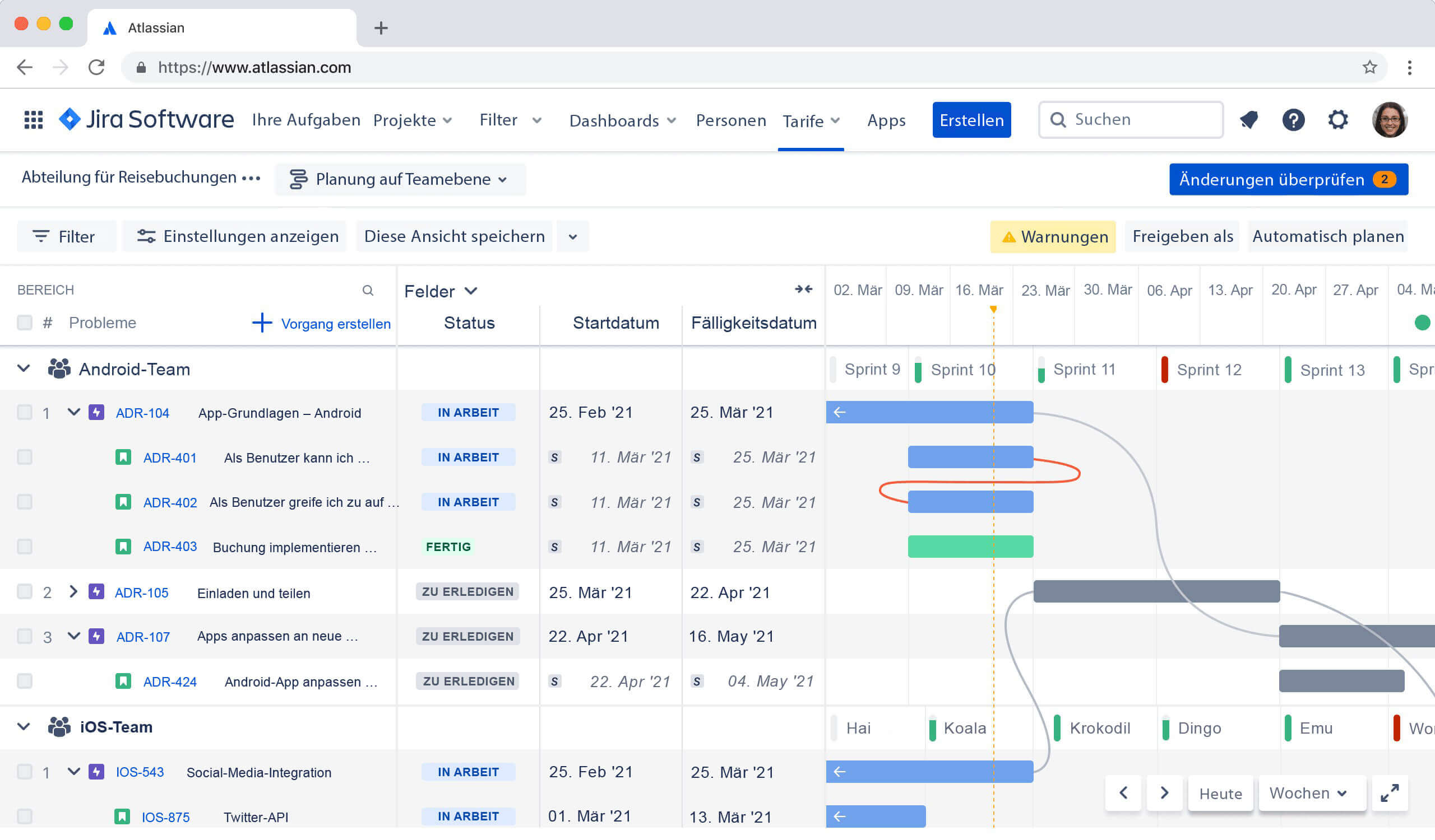 Screenshot: Produkt-Roadmap