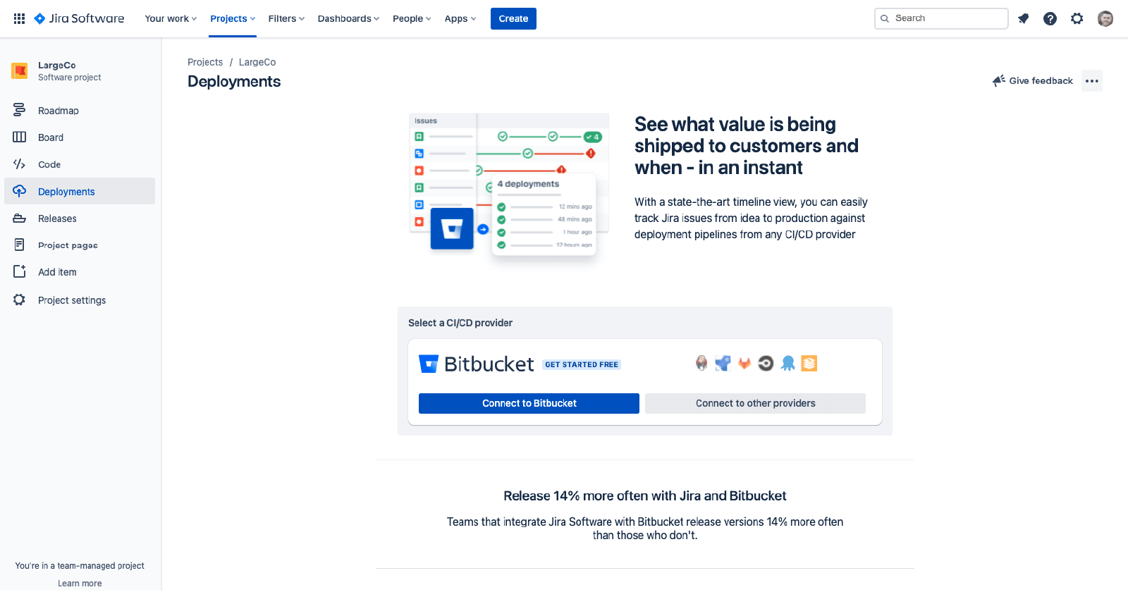 Связывание развертываний Jira Software с Bitbucket