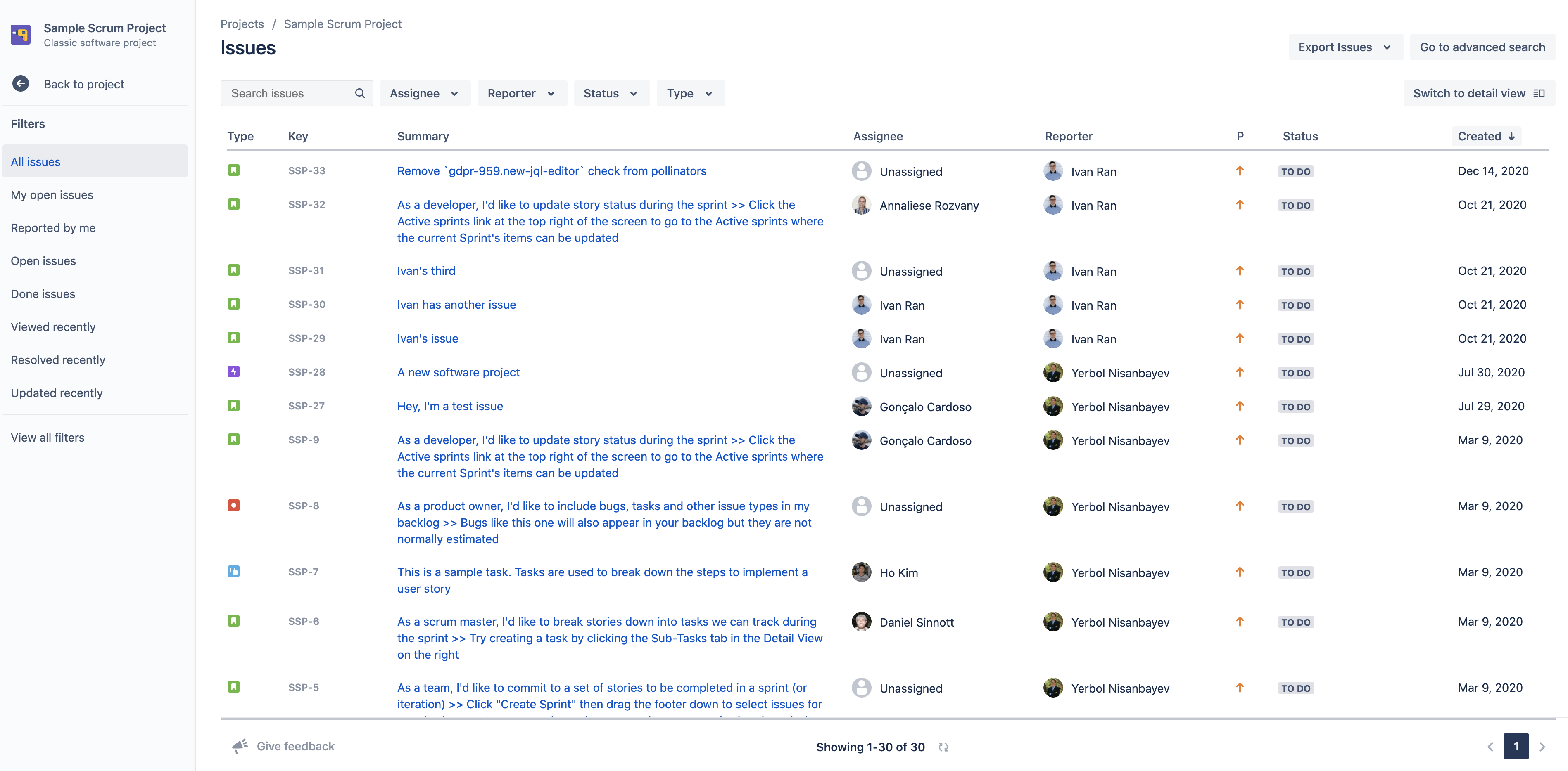 List view screenshot