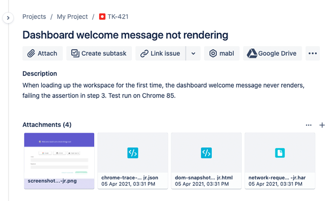 Mabl bug tracking integration within Jira Software