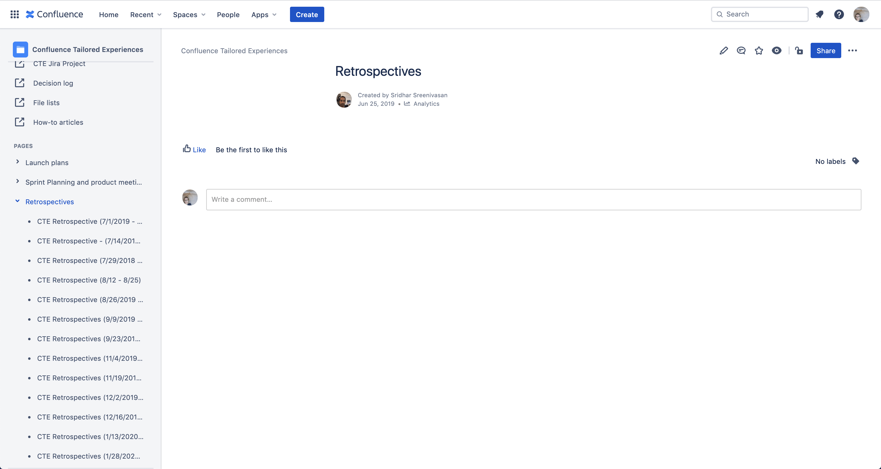 Espace de rétrospectives