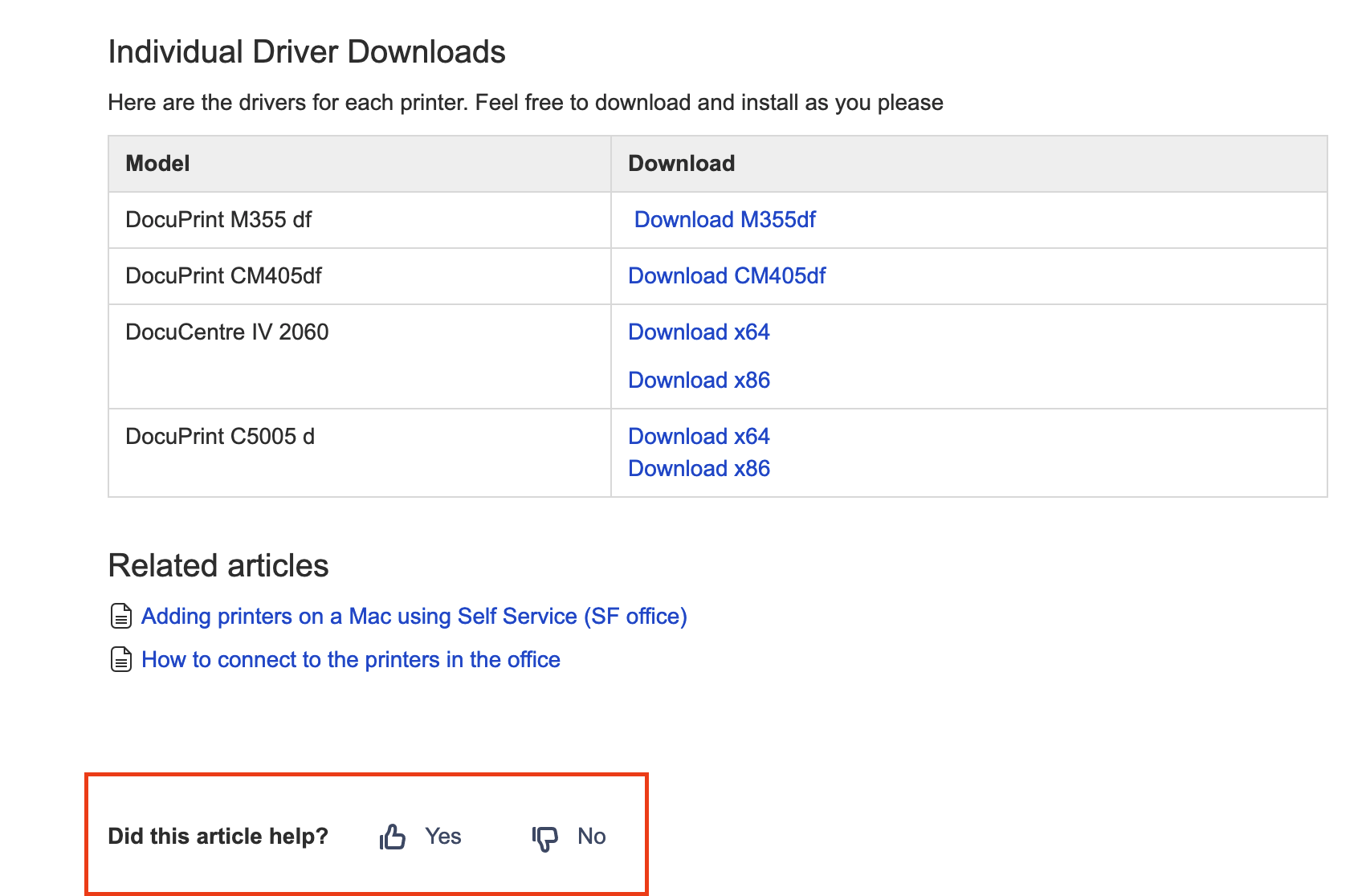 Immagine dei download dei singoli driver