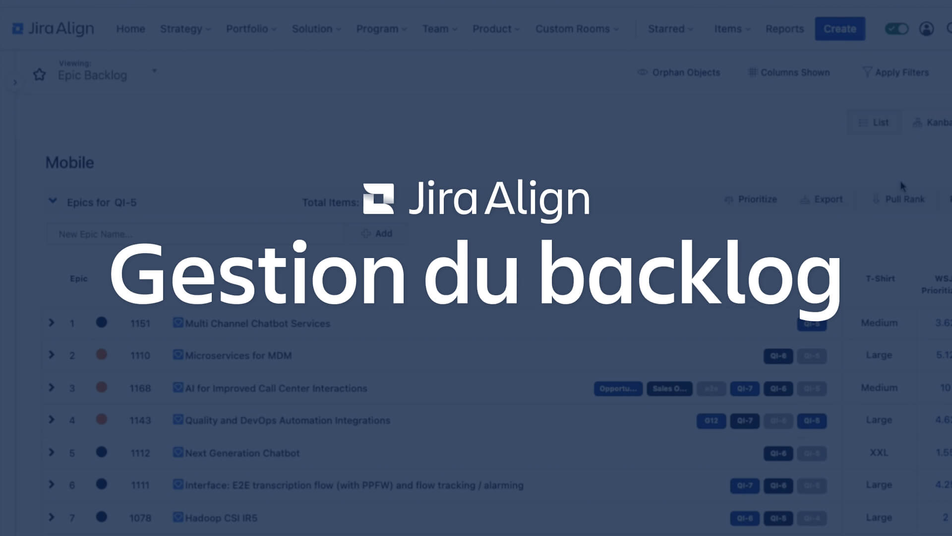 Backlog Management with Jira Align screen
